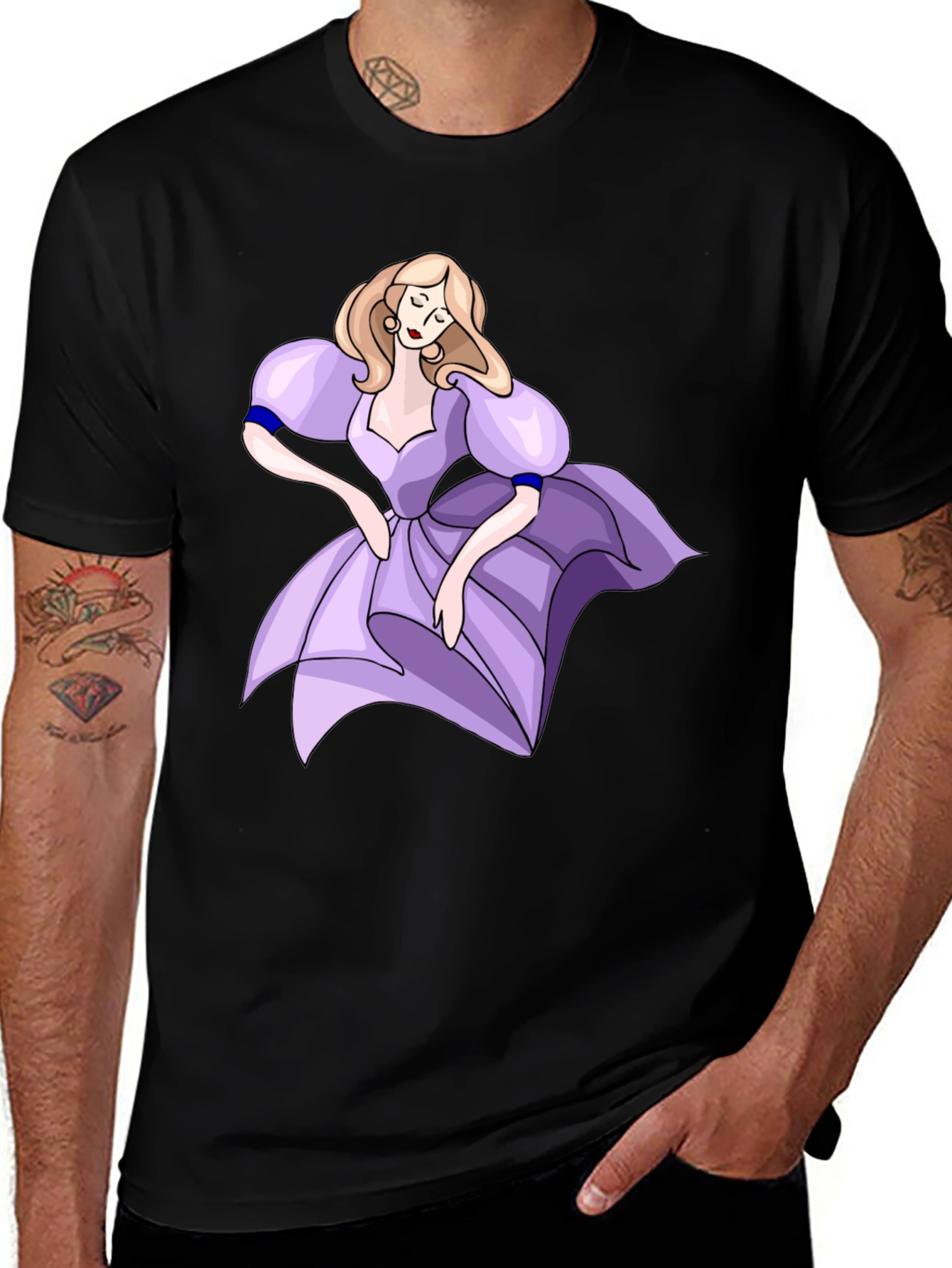 Cartoon Princess Black T-Shirt