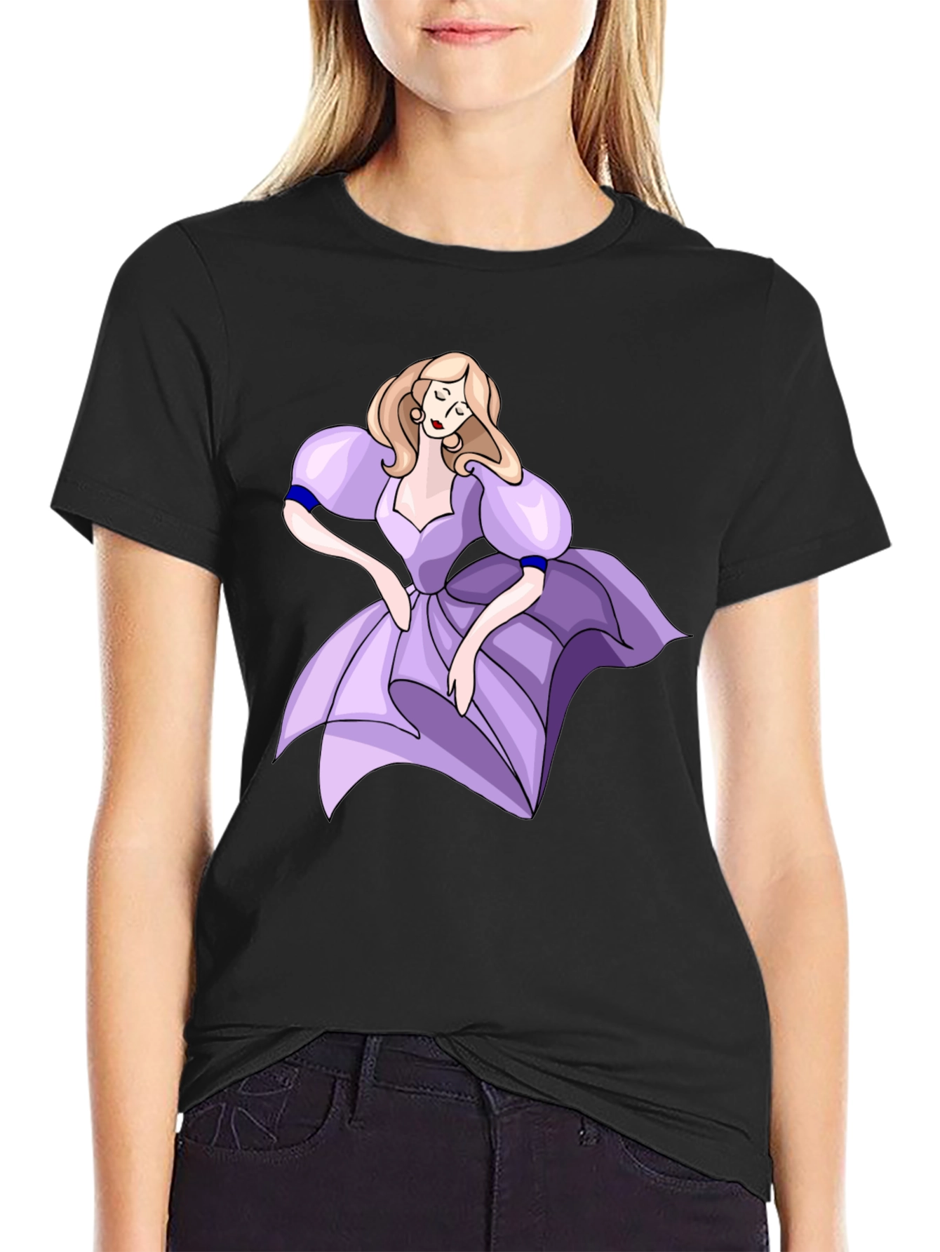 Cartoon Princess Black T-Shirt