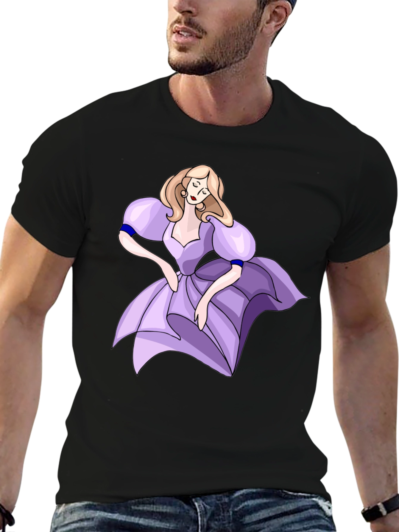 Cartoon Princess Black T-Shirt