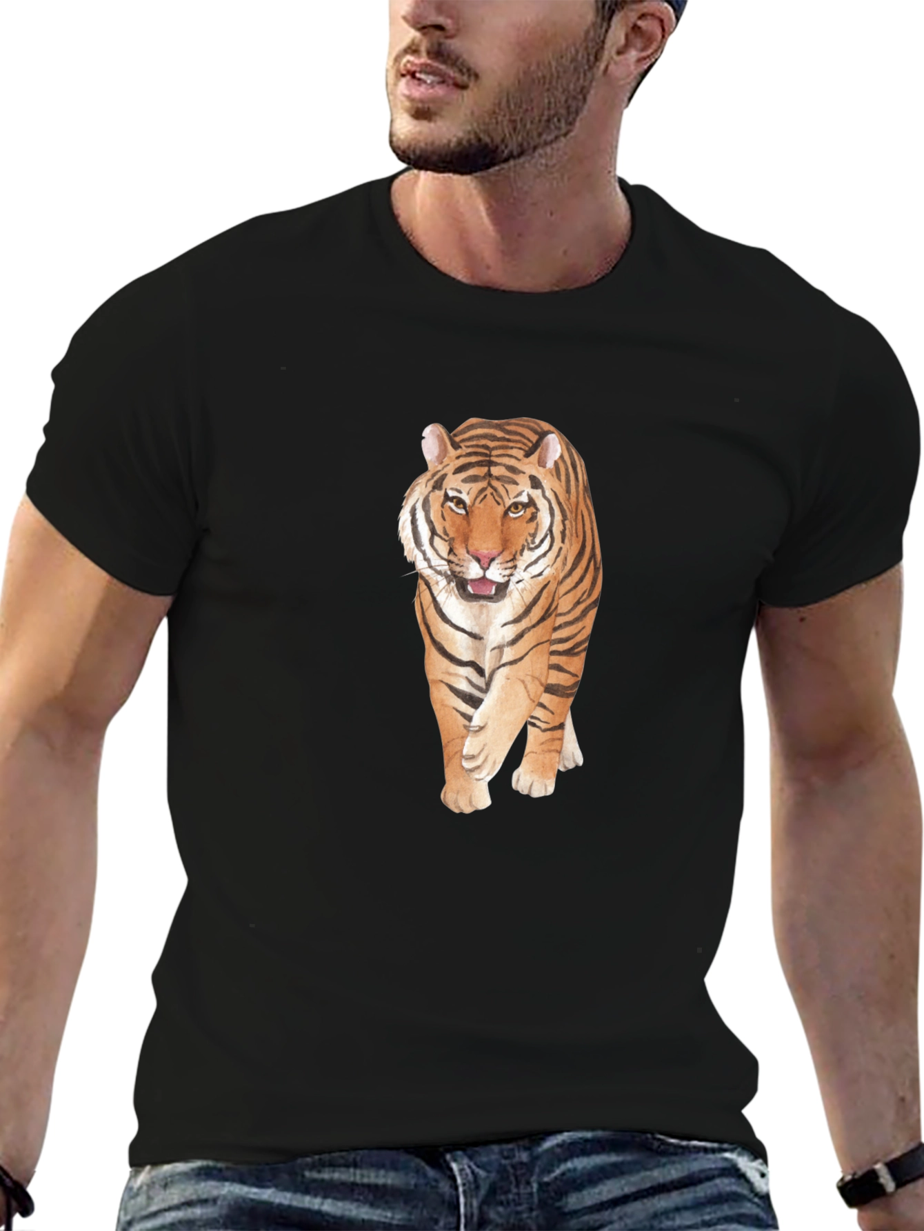 Tiger Graphic Print Black T-Shirt