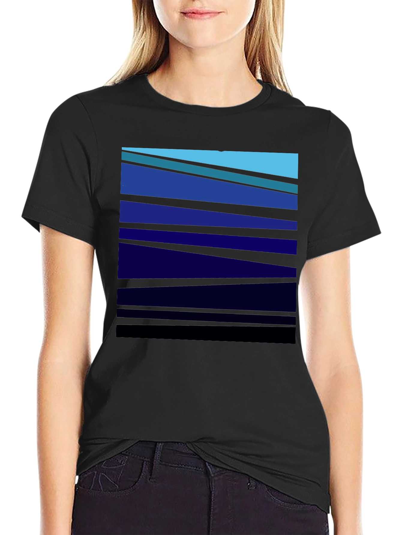 Abstract Blue Striped Graphic Tee