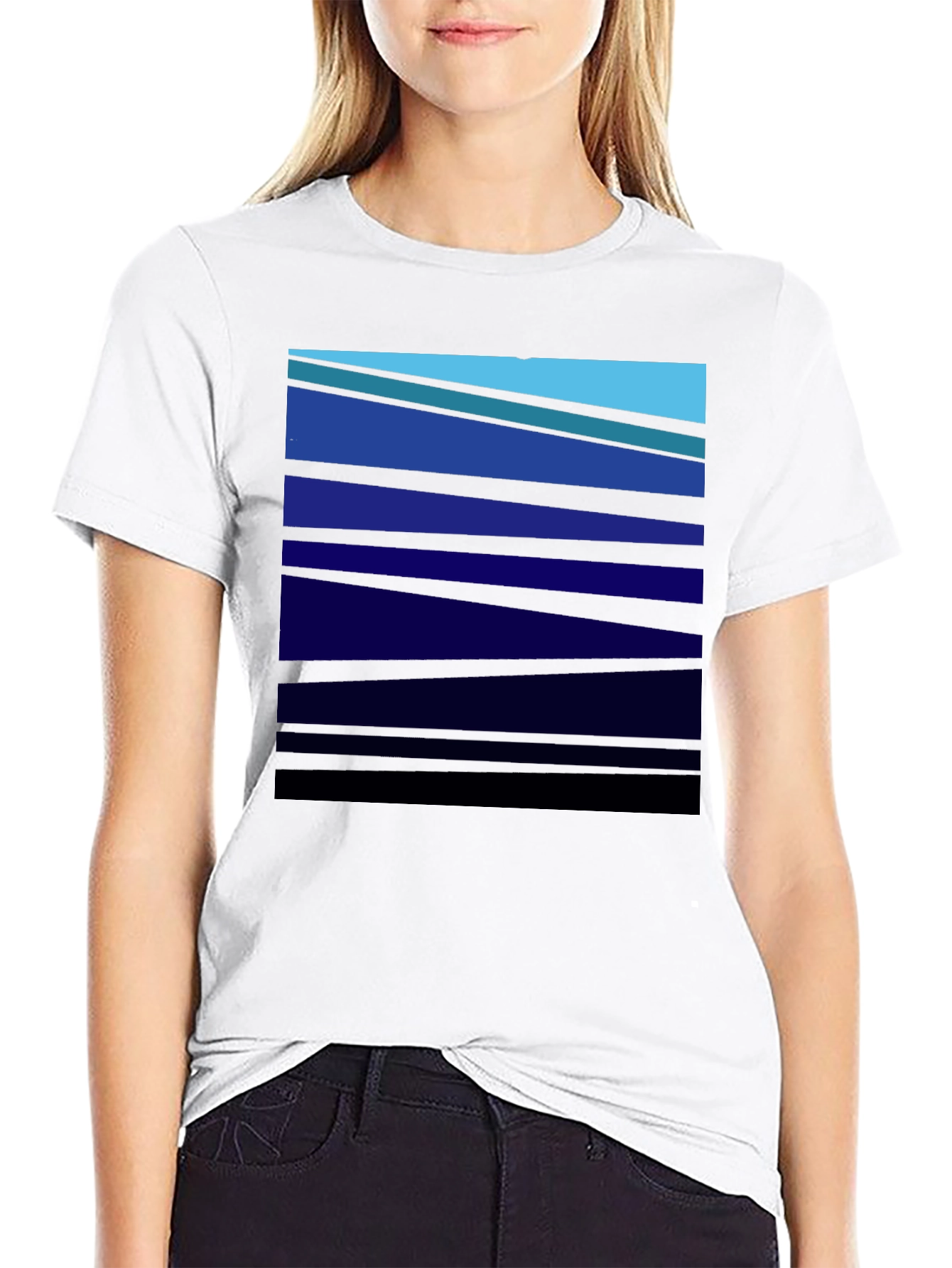 Abstract Blue Striped Graphic Tee
