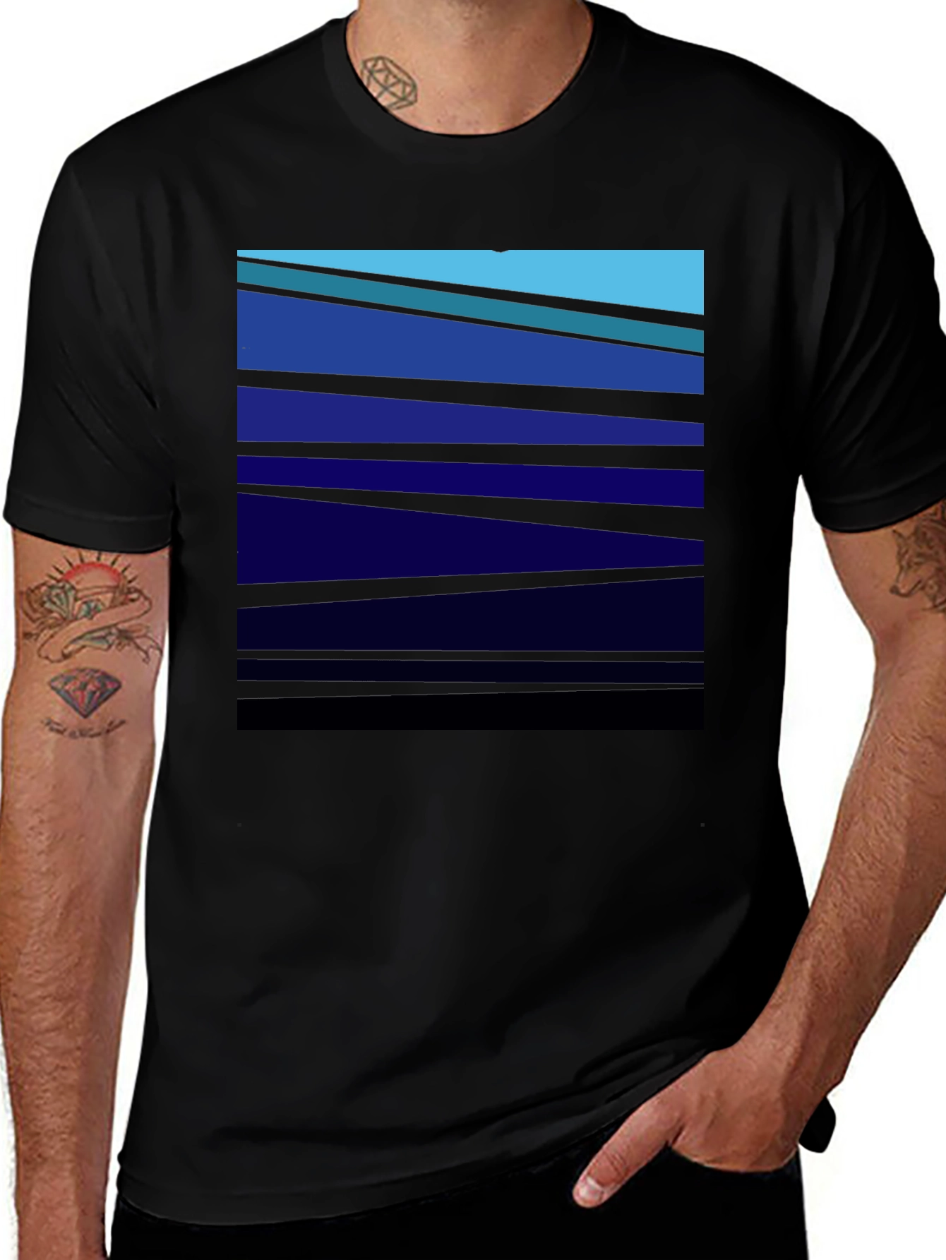 Abstract Blue Striped Graphic Tee