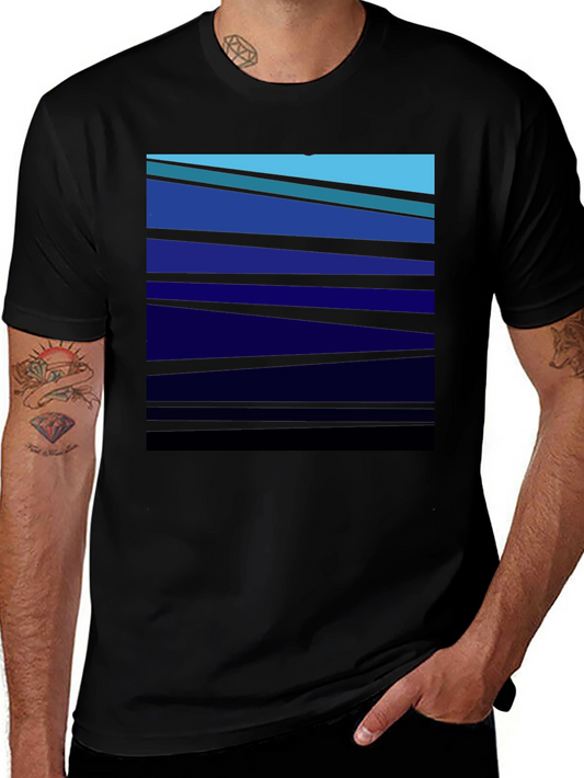Abstract Blue Striped Graphic Tee