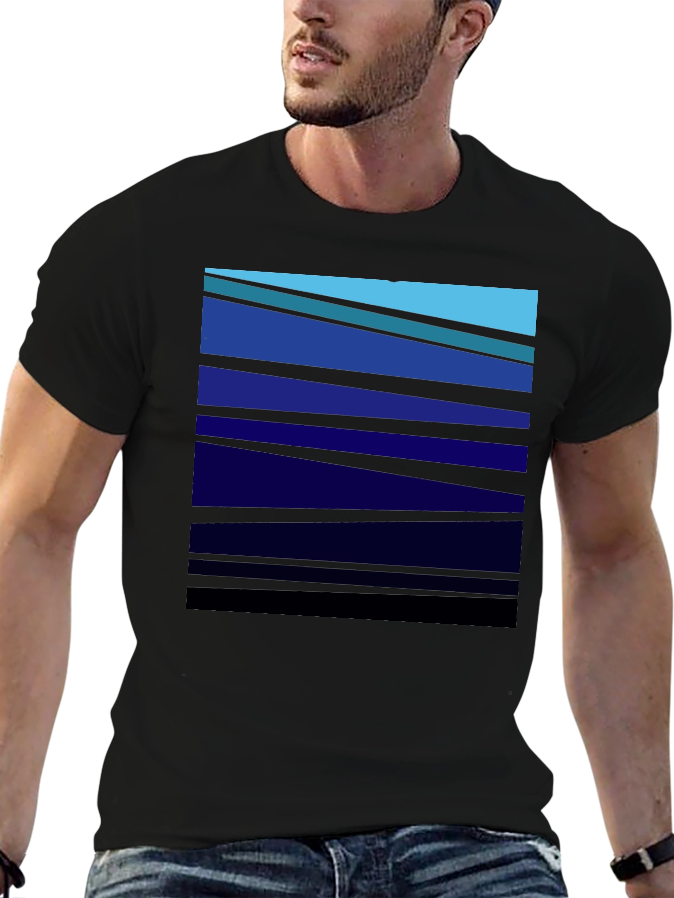 Abstract Blue Striped Graphic Tee
