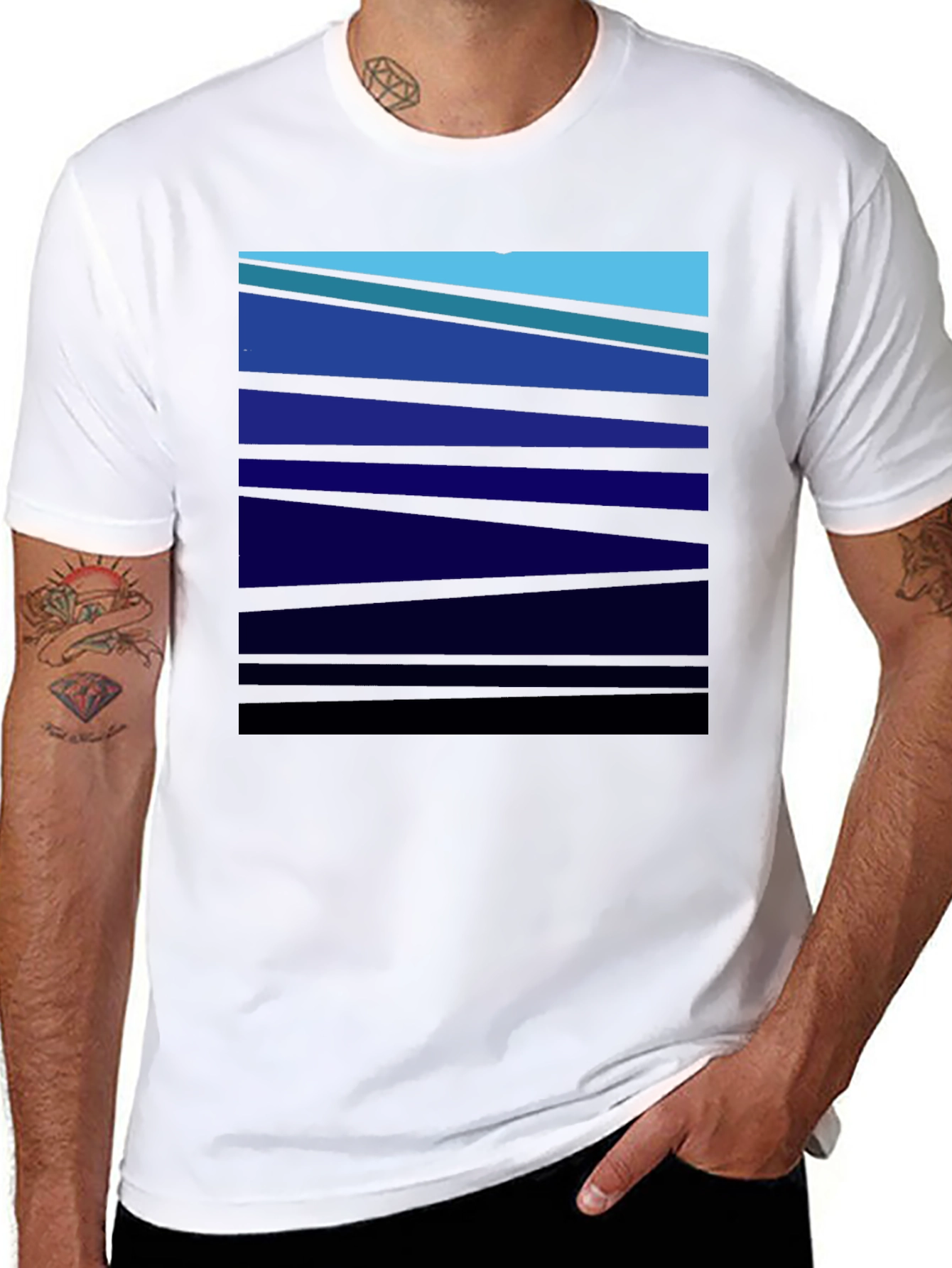 Abstract Blue Striped Graphic Tee