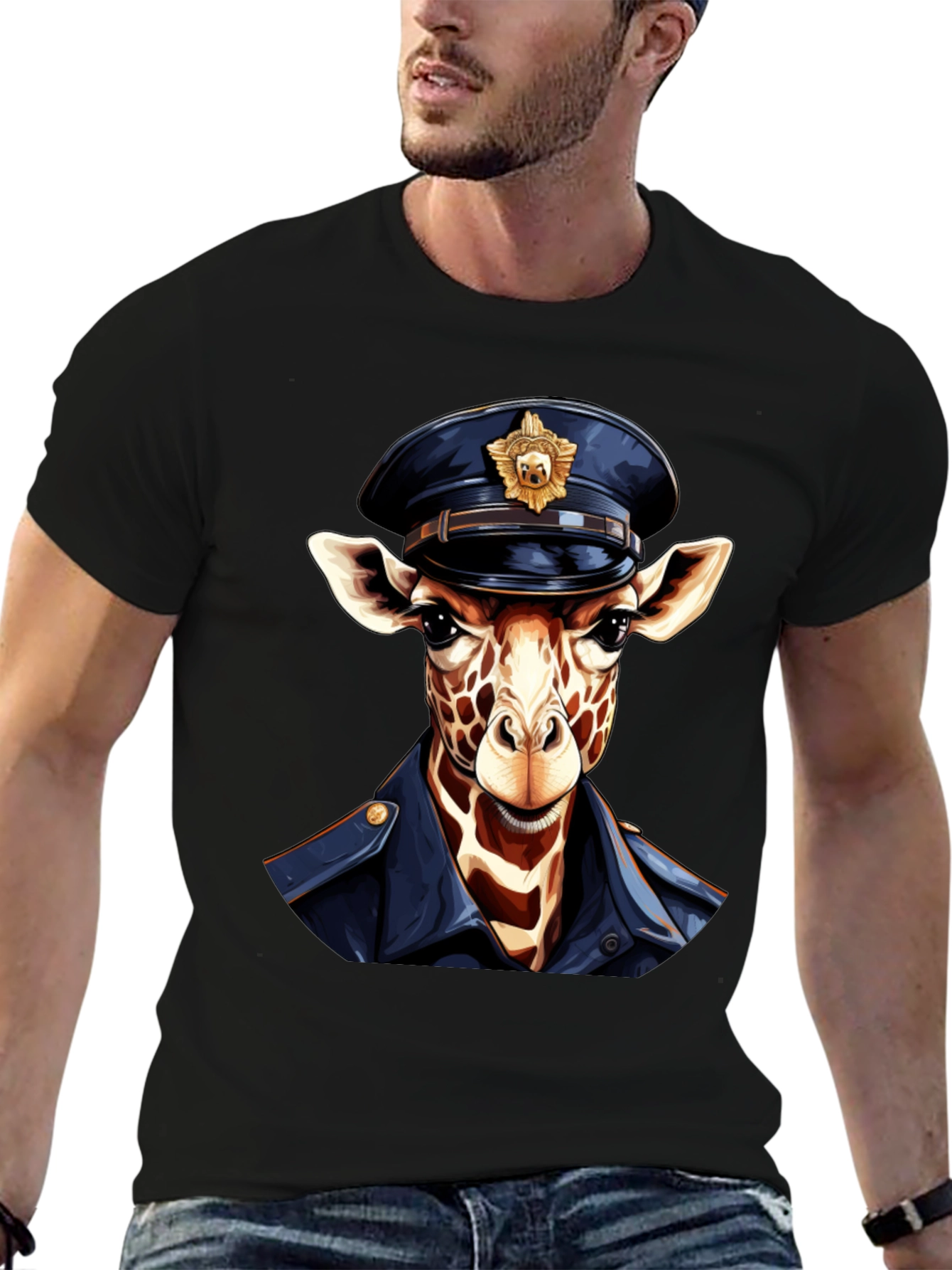 Giraffe Police Officer Graphic T-Shirt
