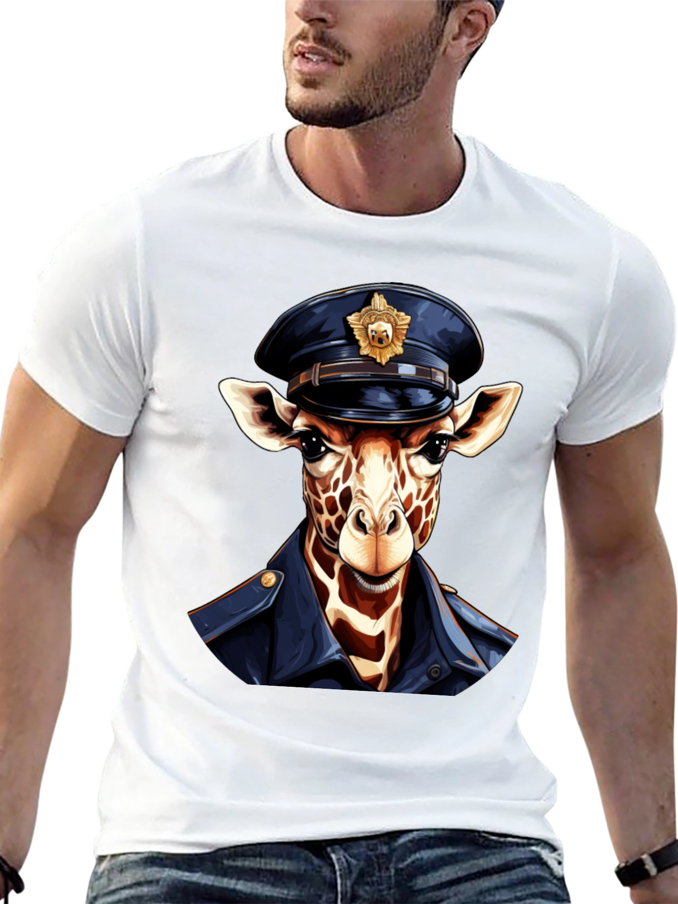 Giraffe Police Officer Graphic T-Shirt