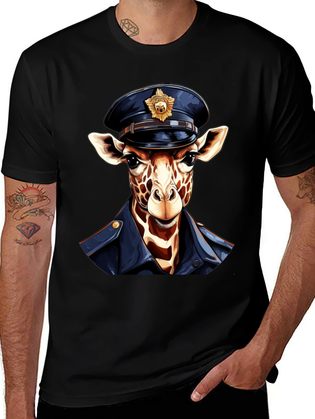 Giraffe Police Officer Graphic T-Shirt