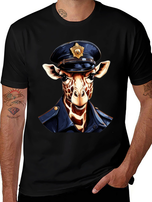 Giraffe Police Officer Graphic T-Shirt