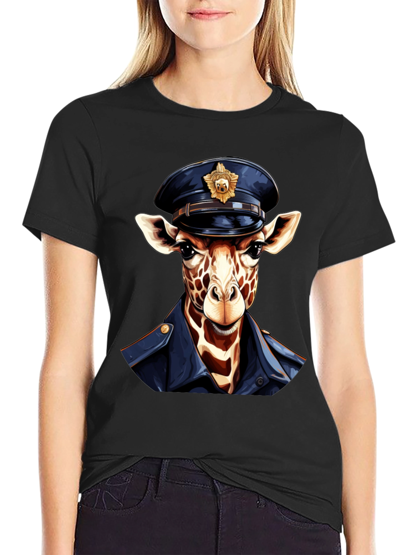 Giraffe Police Officer Graphic T-Shirt