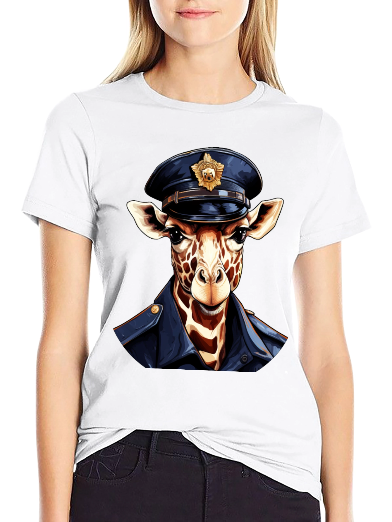 Giraffe Police Officer Graphic T-Shirt