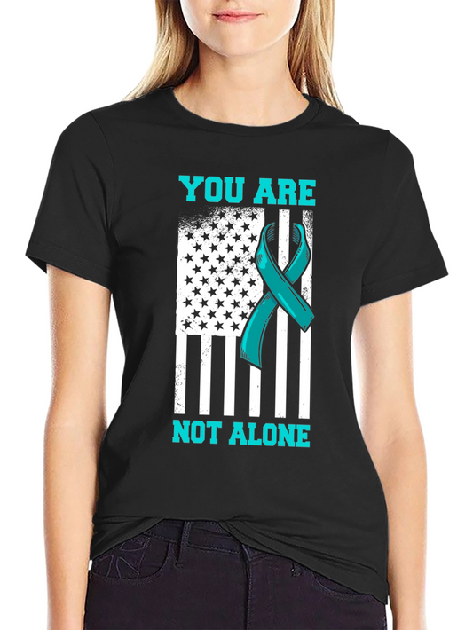 Teal Ribbon American Flag Graphic T-Shirt