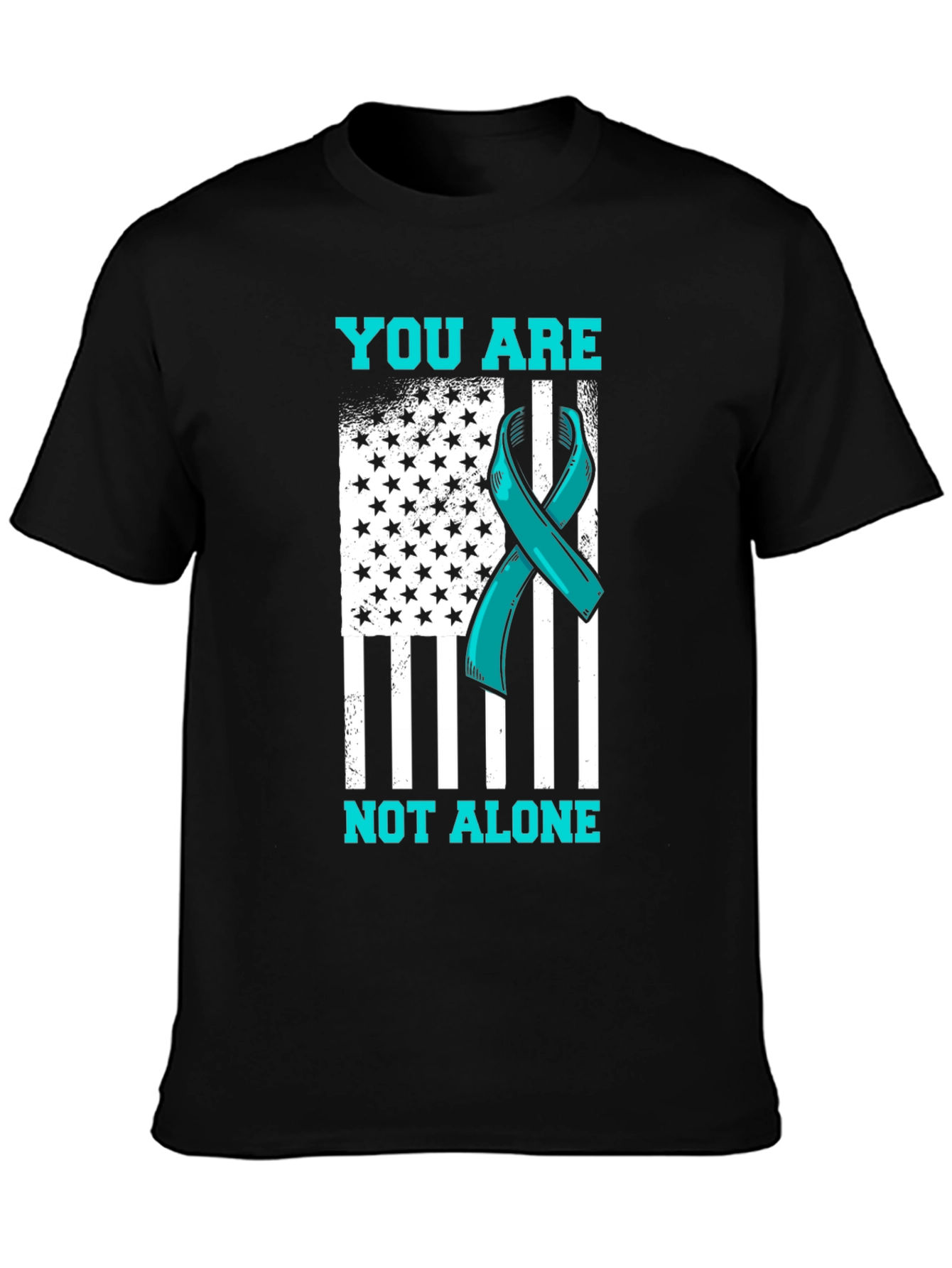 Teal Ribbon American Flag Graphic T-Shirt