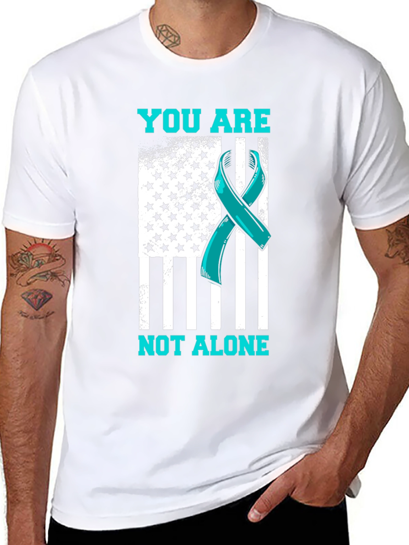 Teal Ribbon American Flag Graphic T-Shirt
