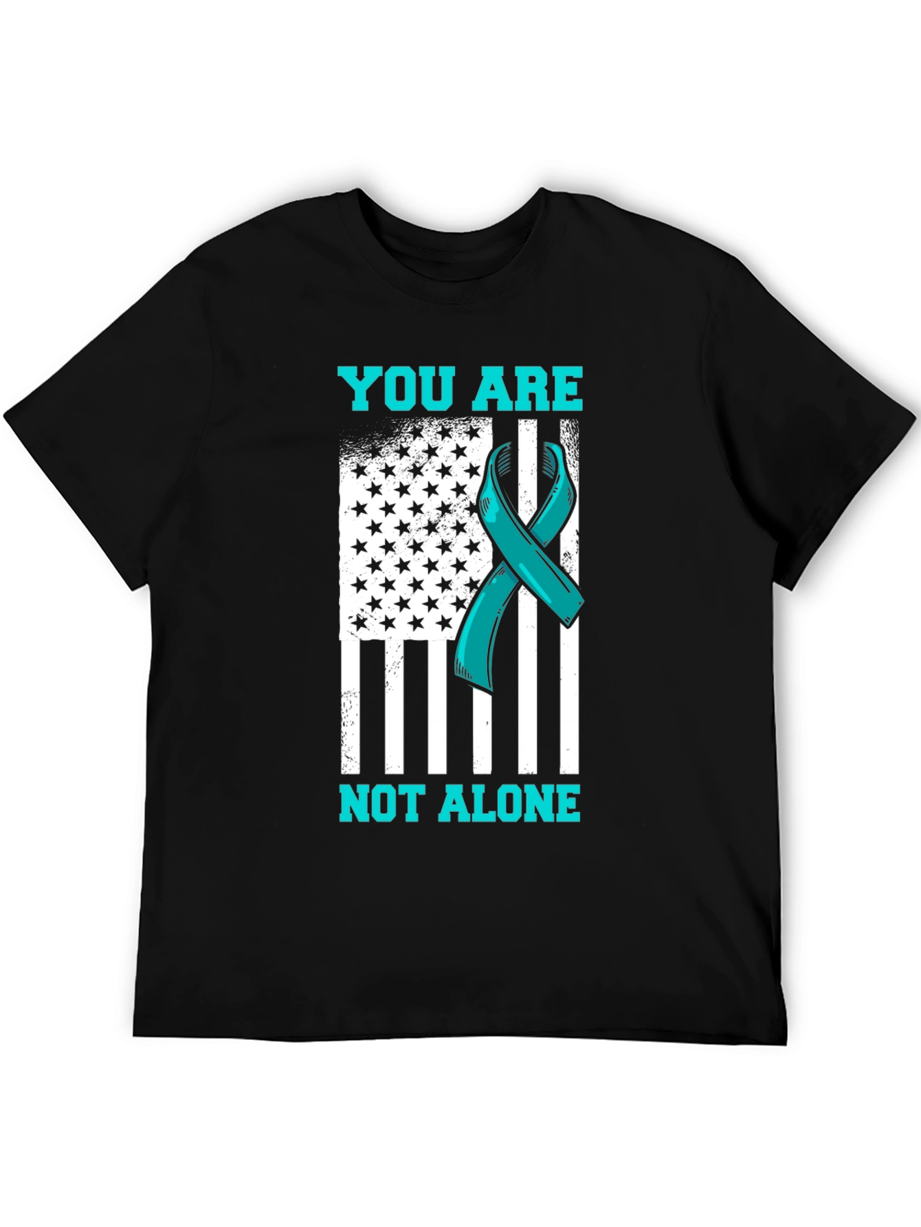 Teal Ribbon American Flag Graphic T-Shirt