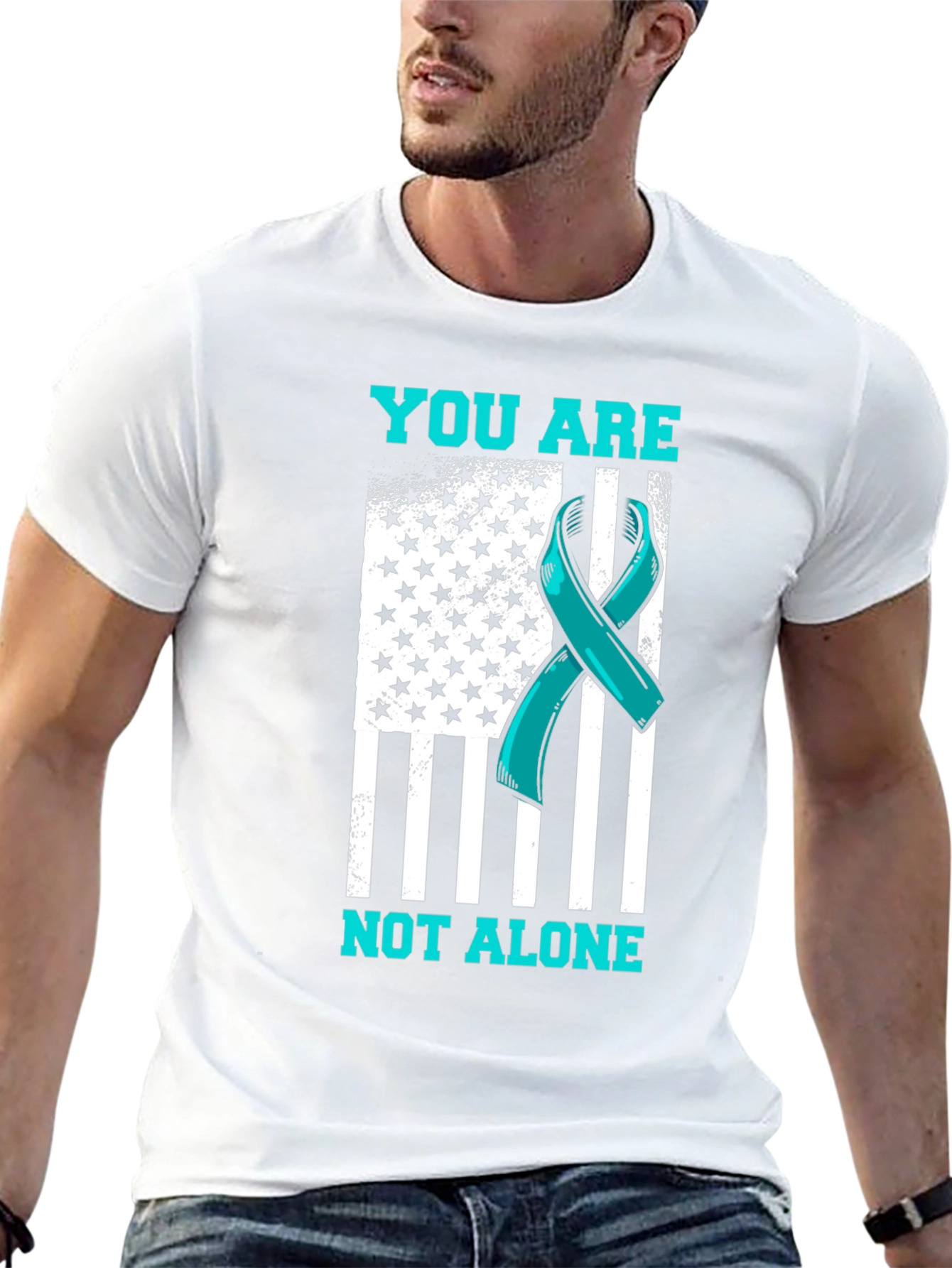 Teal Ribbon American Flag Graphic T-Shirt