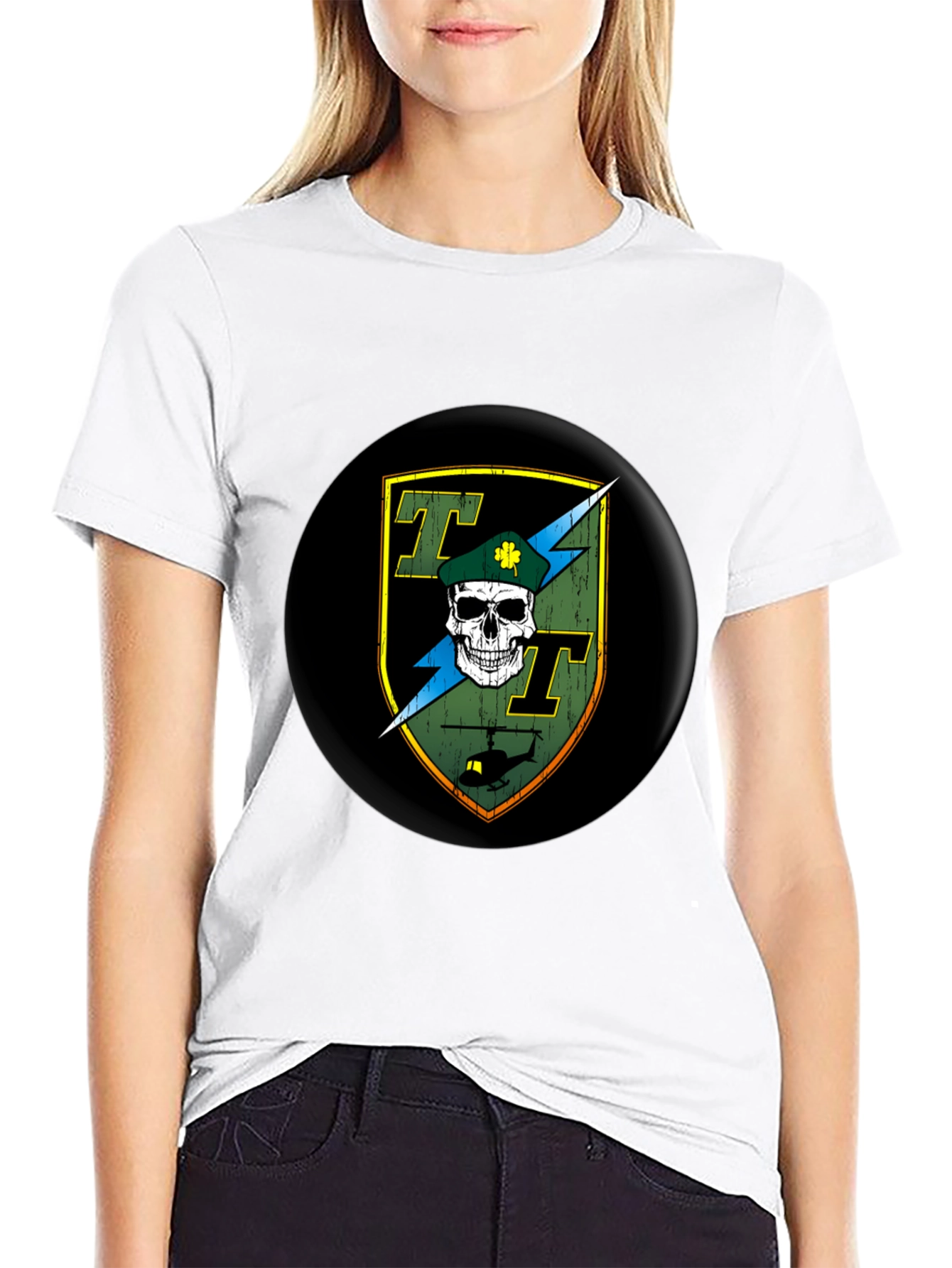 Skull and Helicopter Graphic Tee - Black