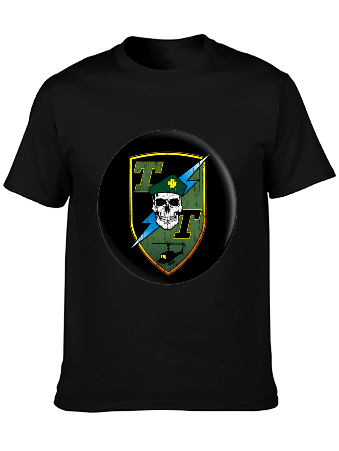 Skull and Helicopter Graphic Tee - Black