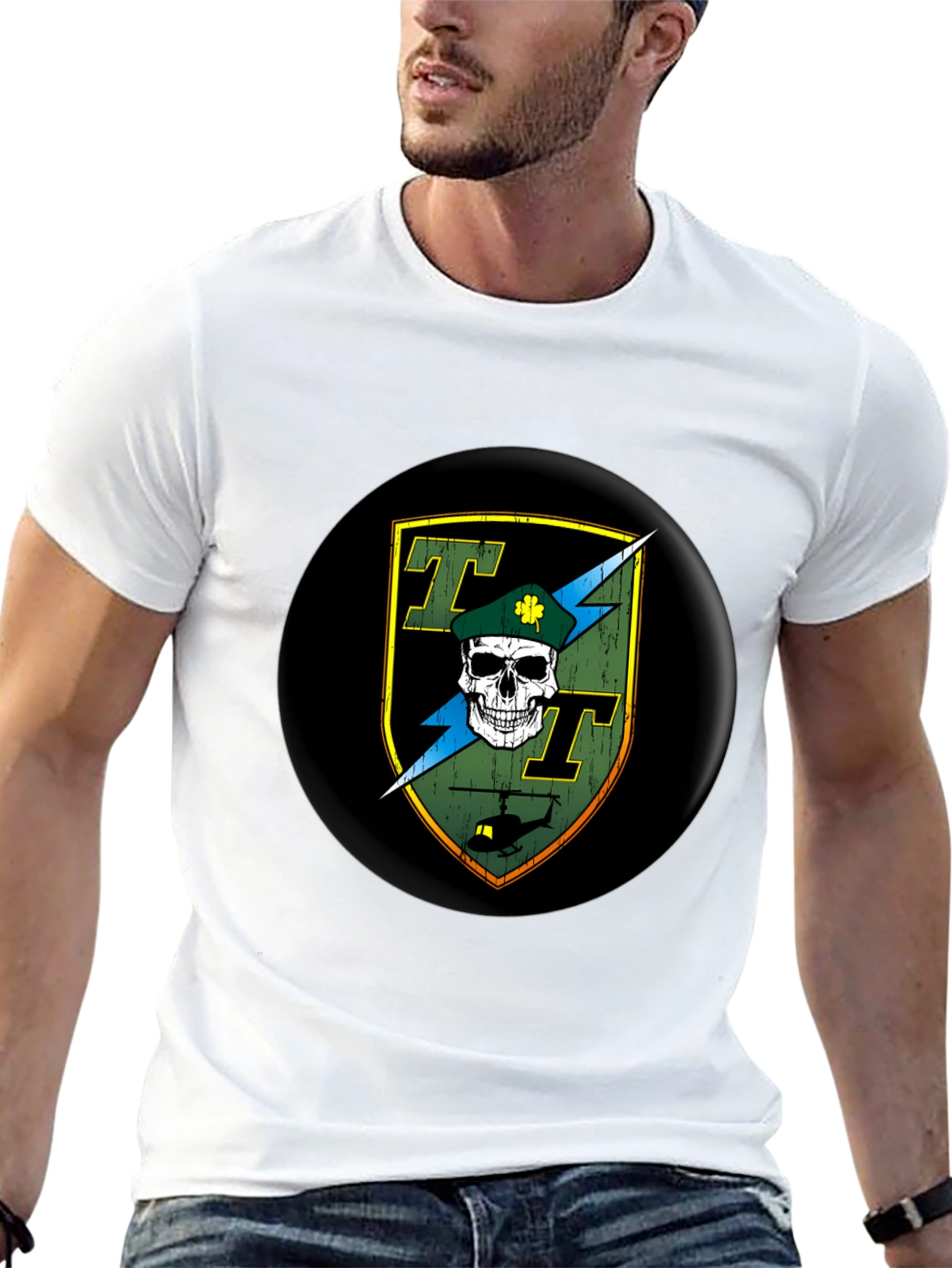 Skull and Helicopter Graphic Tee - Black