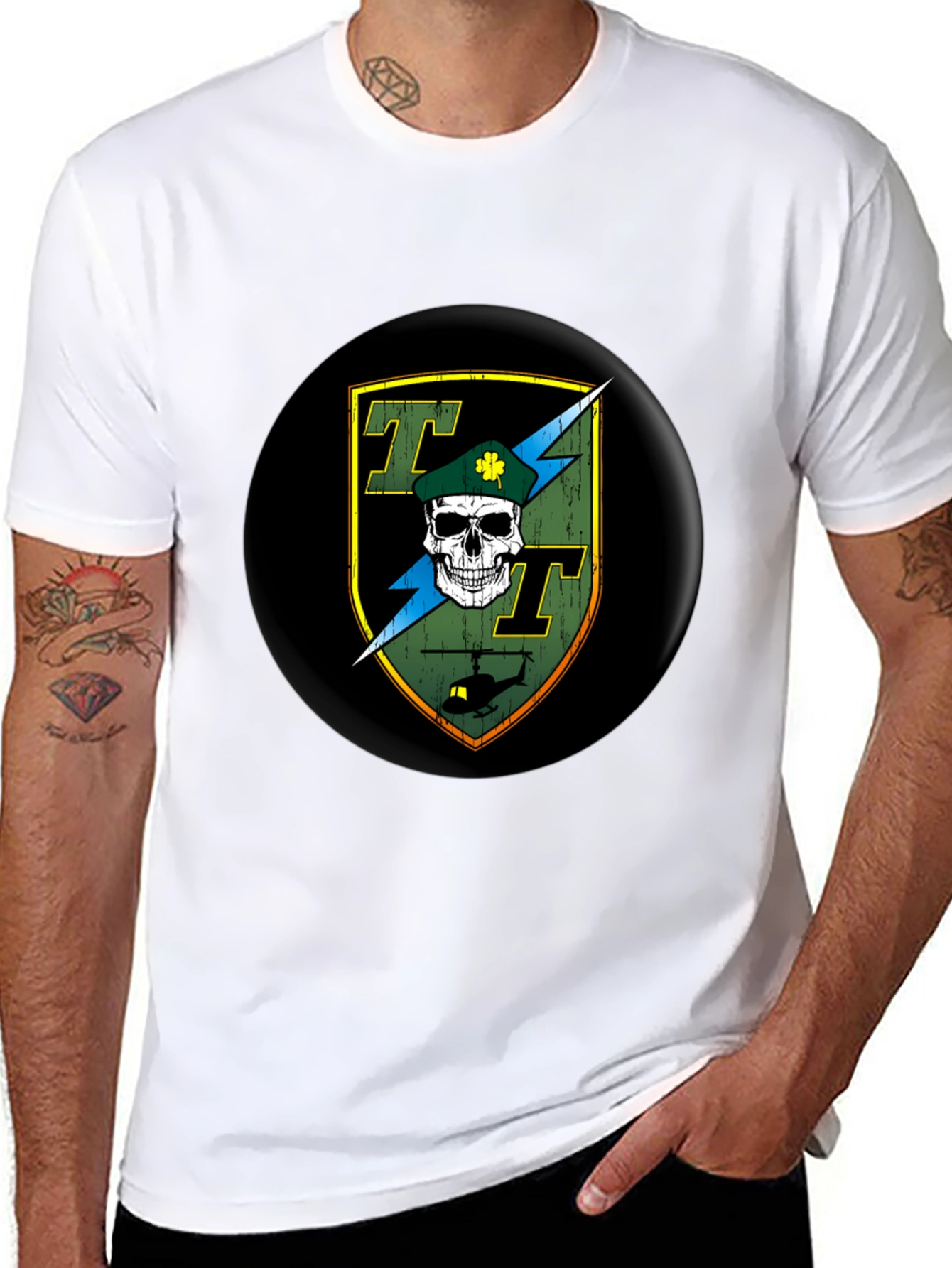 Skull and Helicopter Graphic Tee - Black