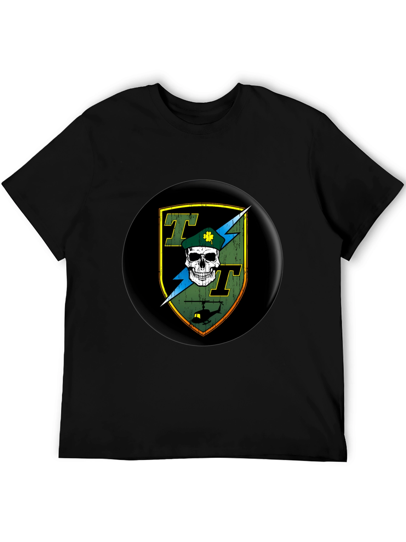 Skull and Helicopter Graphic Tee - Black