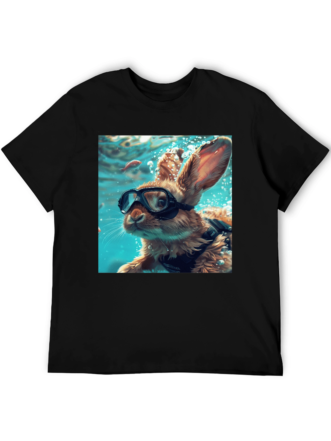 Diving Bunny Graphic Tee - Unique Black T-Shirt