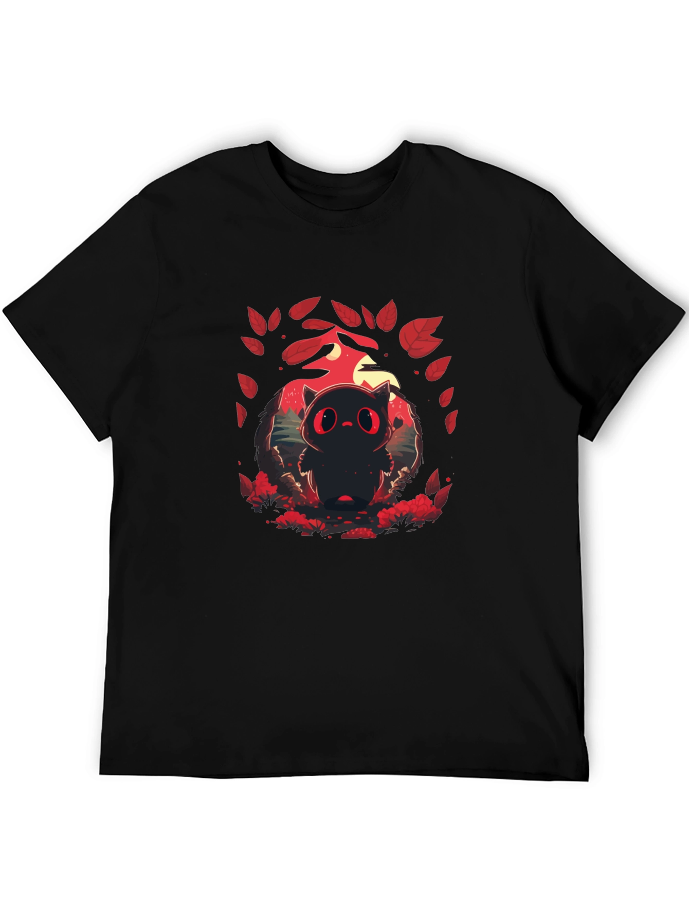 Cute Red-Eyed Black Cat Graphic T-Shirt