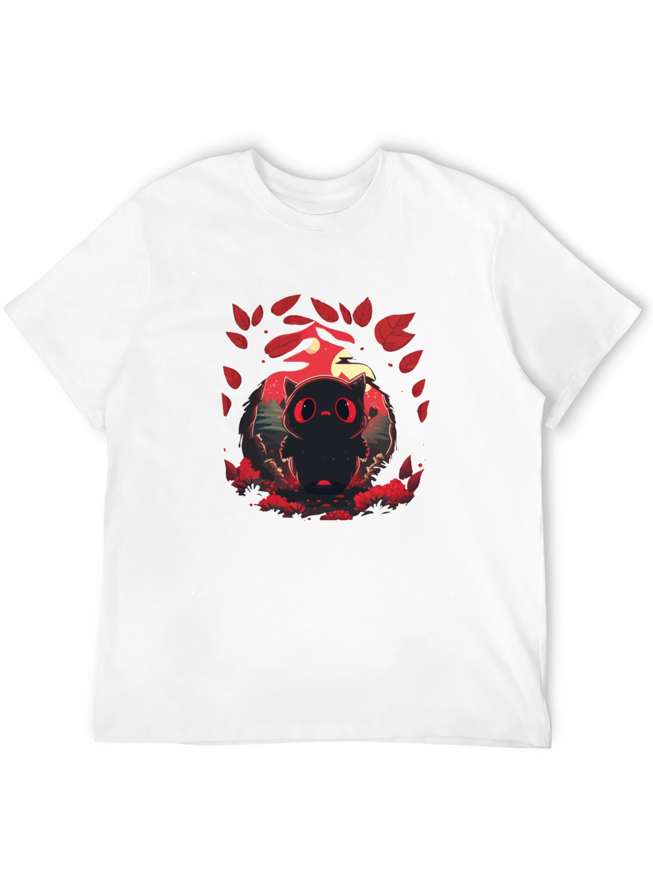 Cute Red-Eyed Black Cat Graphic T-Shirt