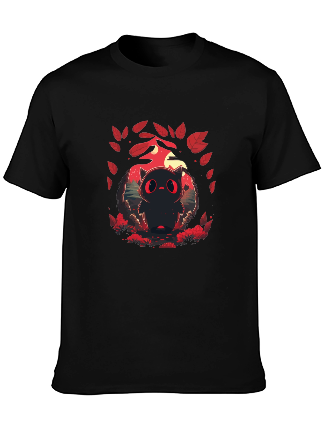 Cute Red-Eyed Black Cat Graphic T-Shirt