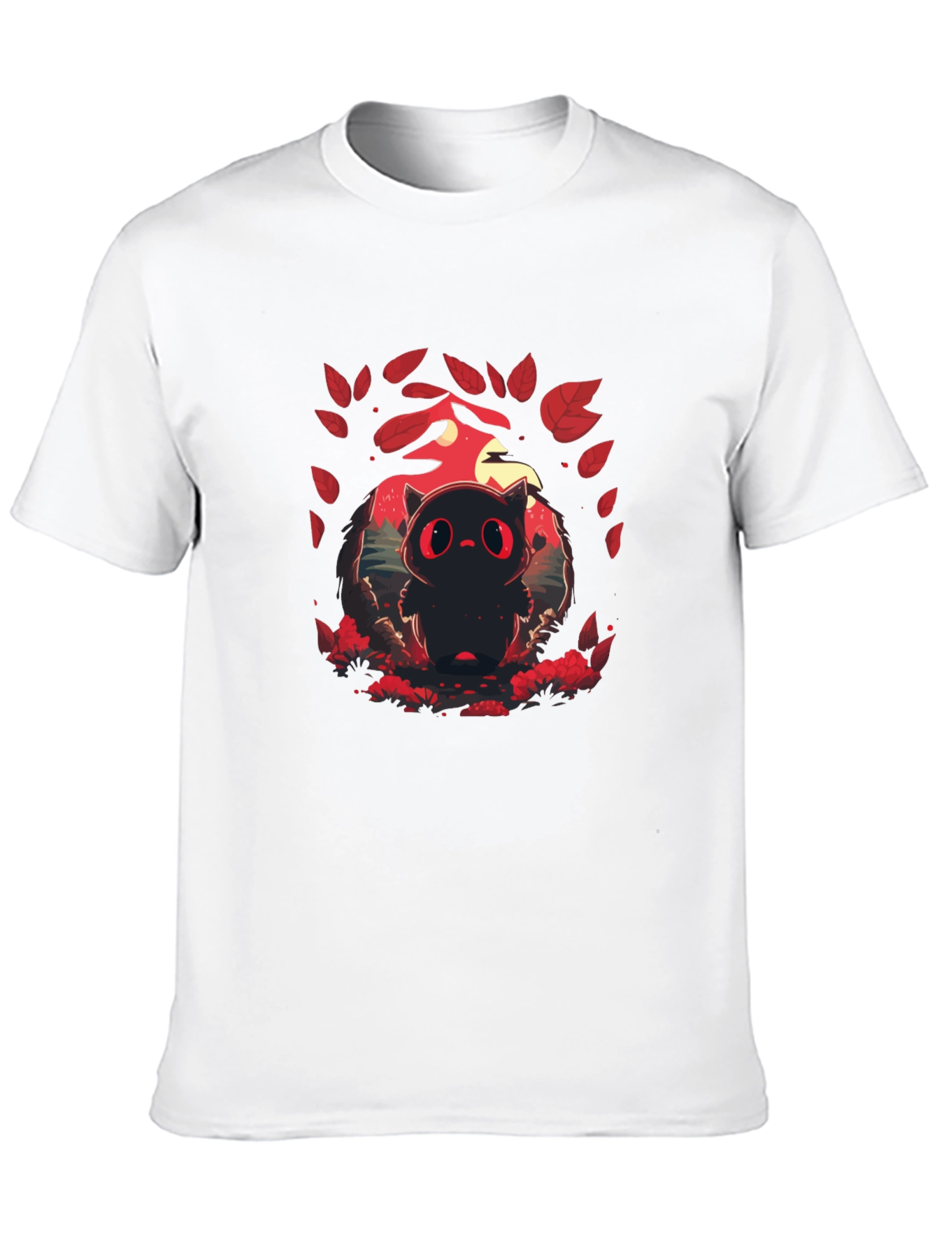 Cute Red-Eyed Black Cat Graphic T-Shirt