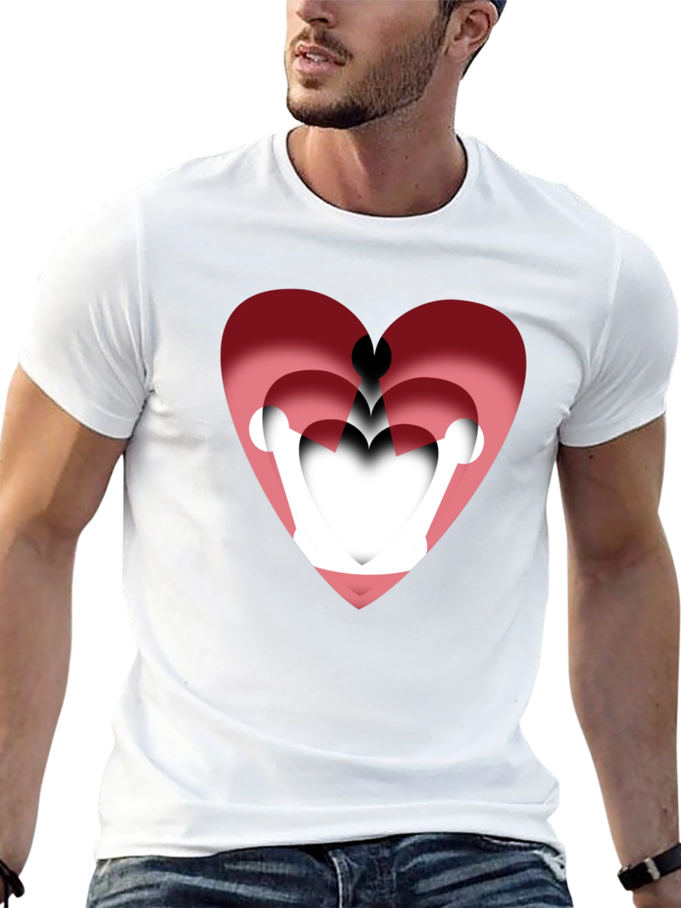 Layered Heart Graphic Tee - Stylish Mens Black T-Shirt