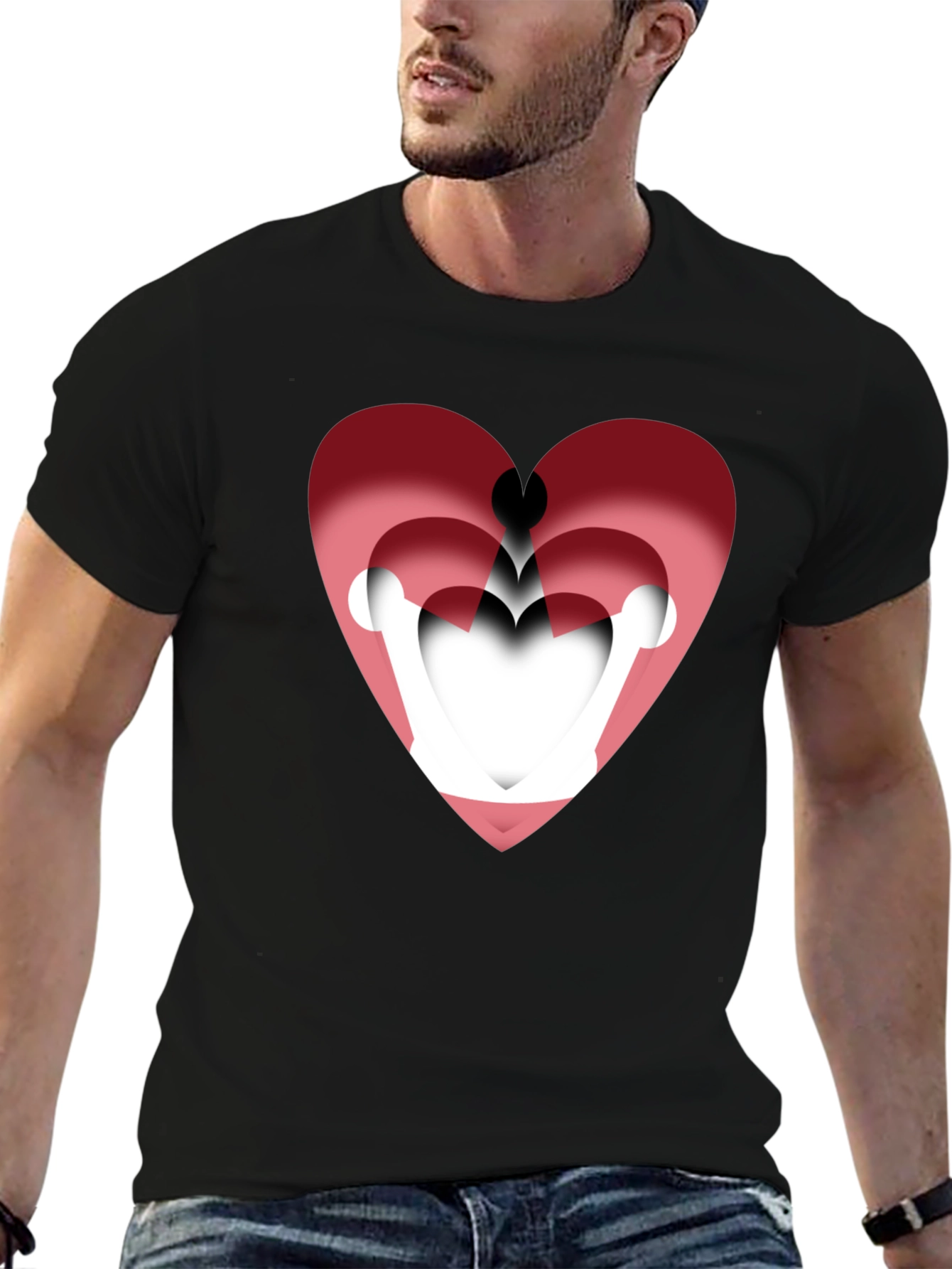 Layered Heart Graphic Tee - Stylish Mens Black T-Shirt