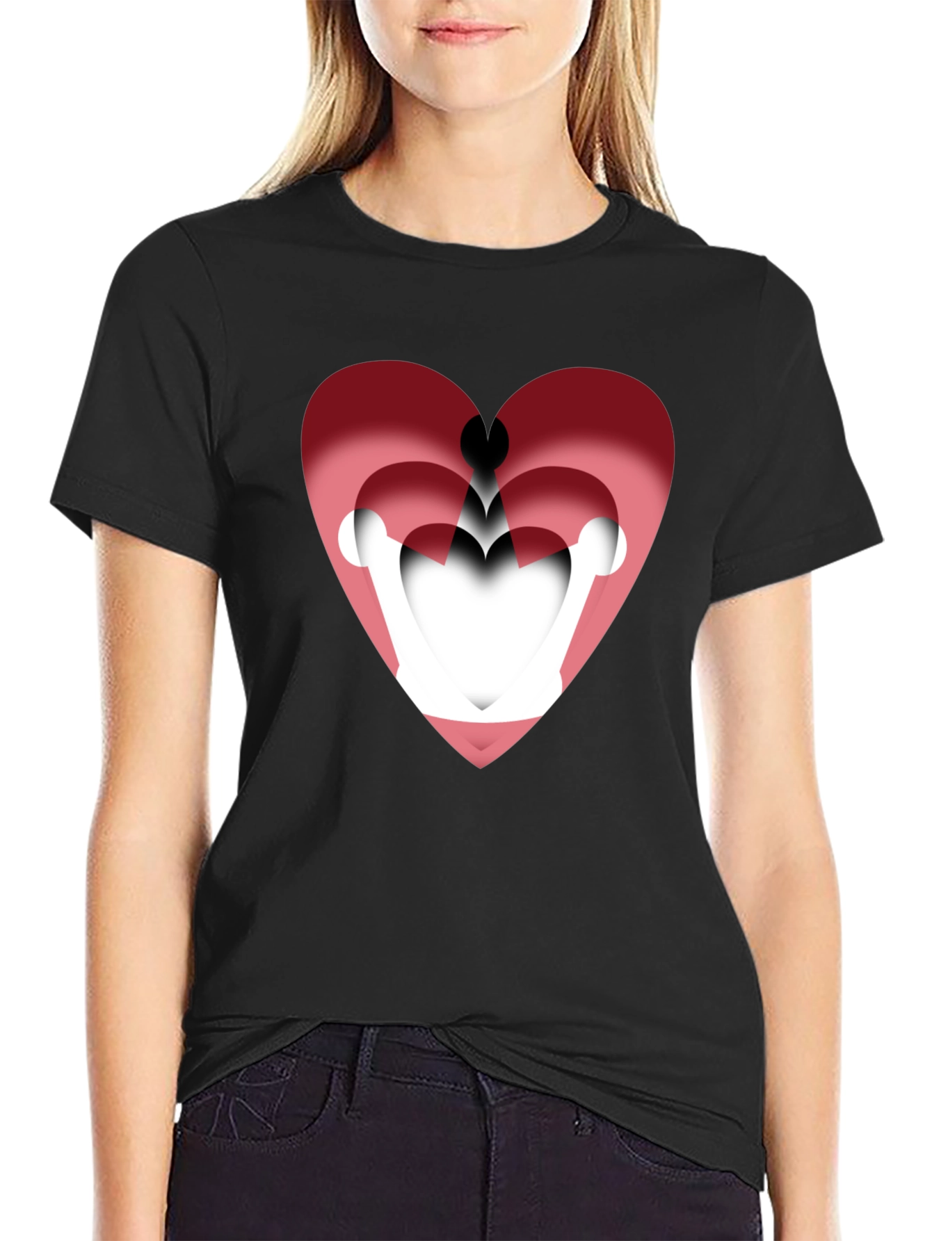 Layered Heart Graphic Tee - Stylish Mens Black T-Shirt