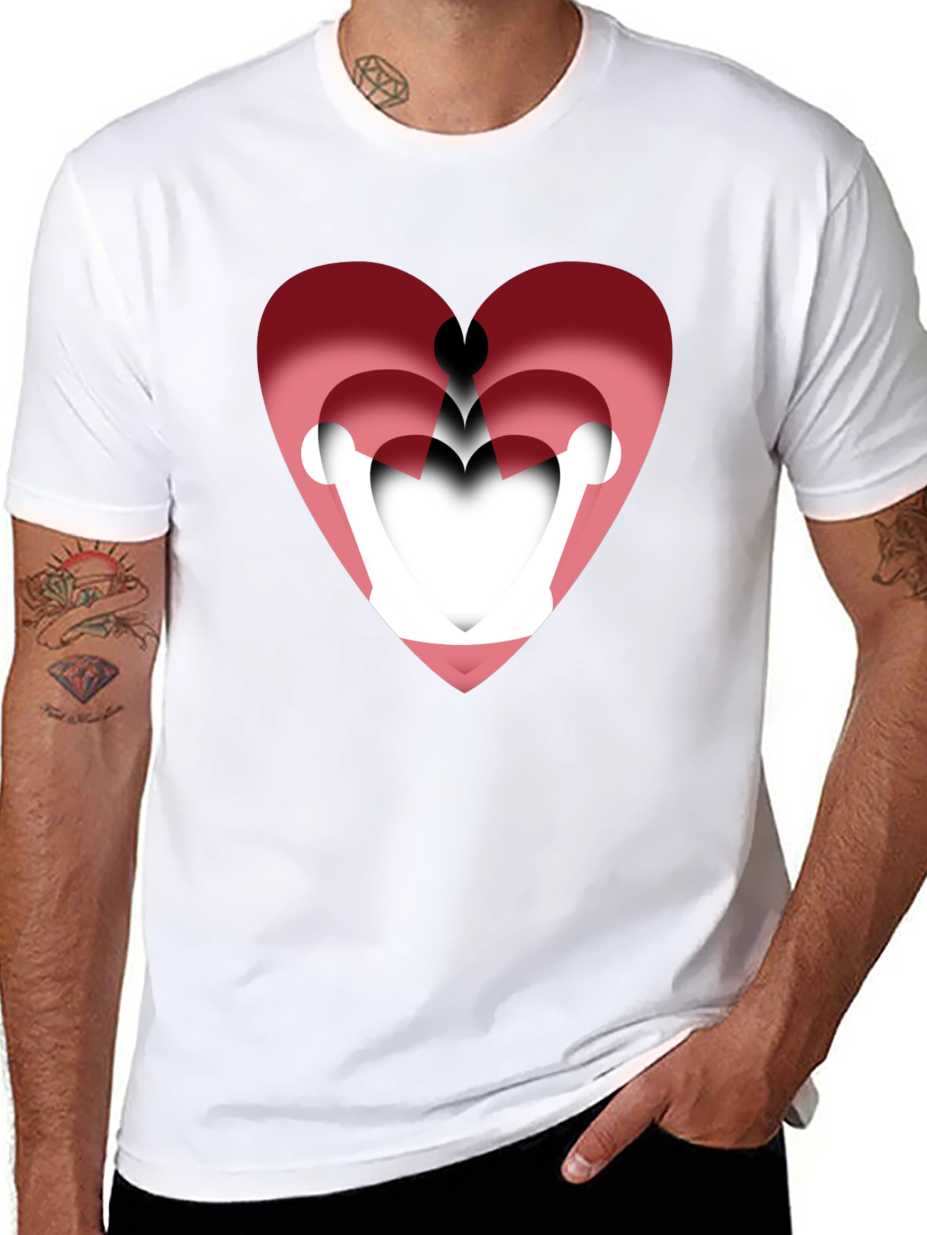 Layered Heart Graphic Tee - Stylish Mens Black T-Shirt