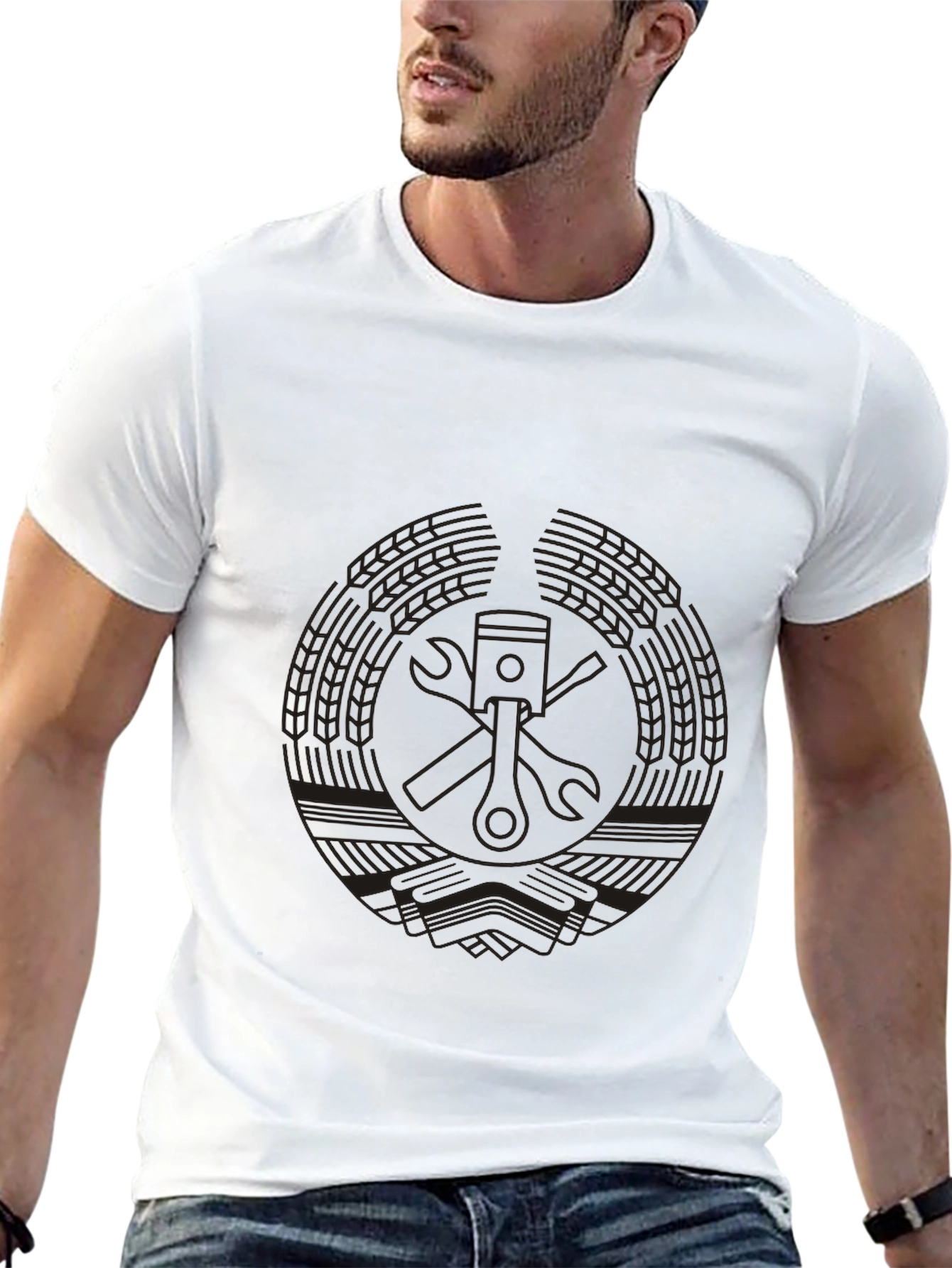 Mens Black Graphic Tee - Mechanic Piston