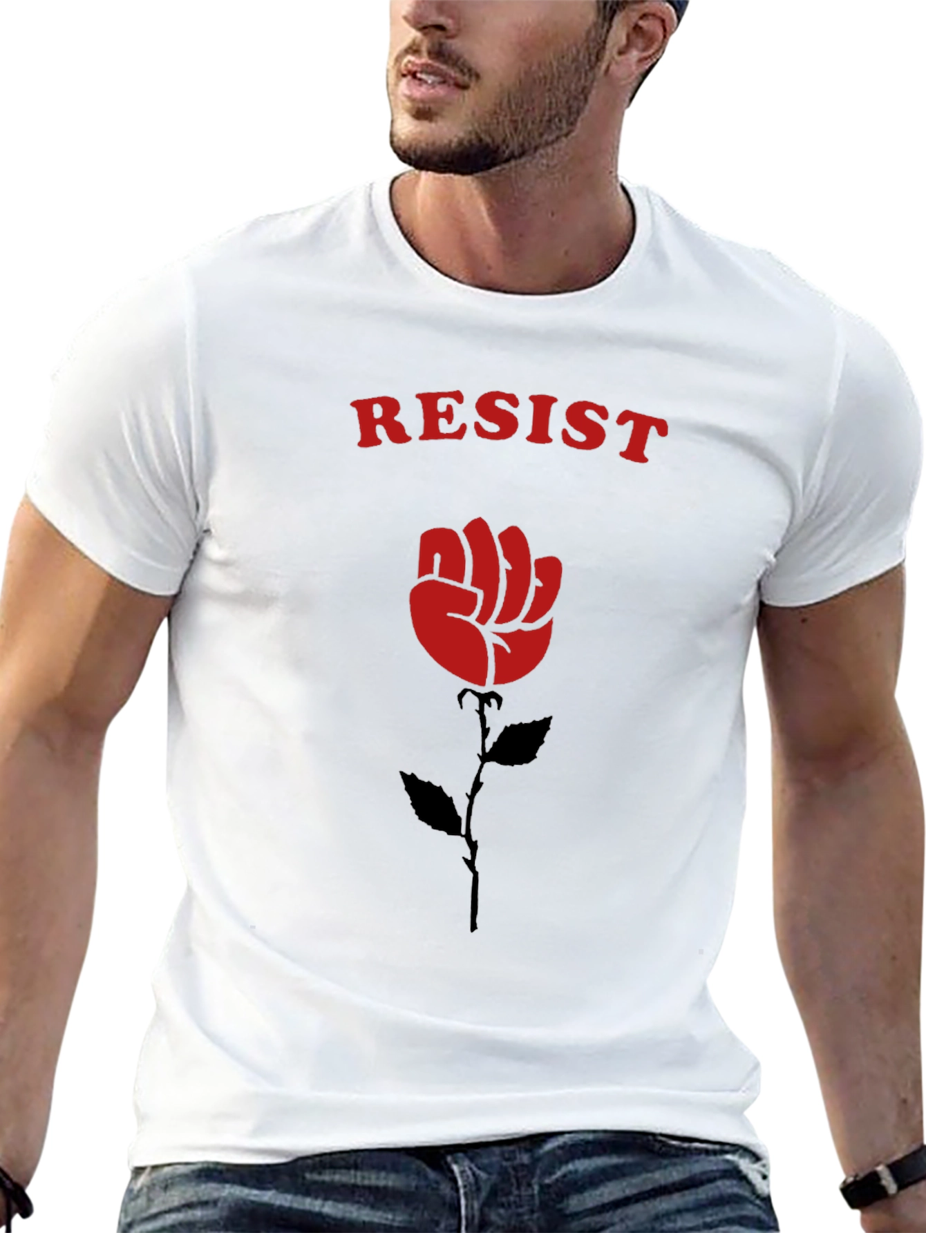Resist Fist Rose Graphic Tee - Black Cotton