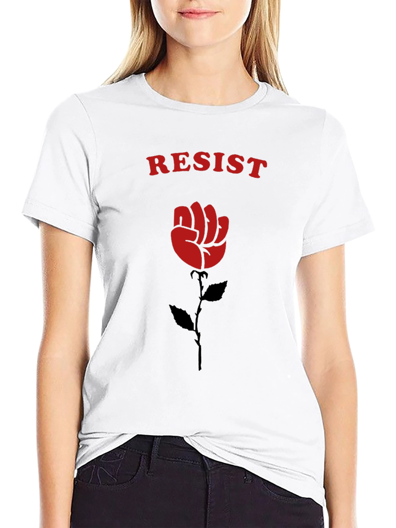 Resist Fist Rose Graphic Tee - Black Cotton
