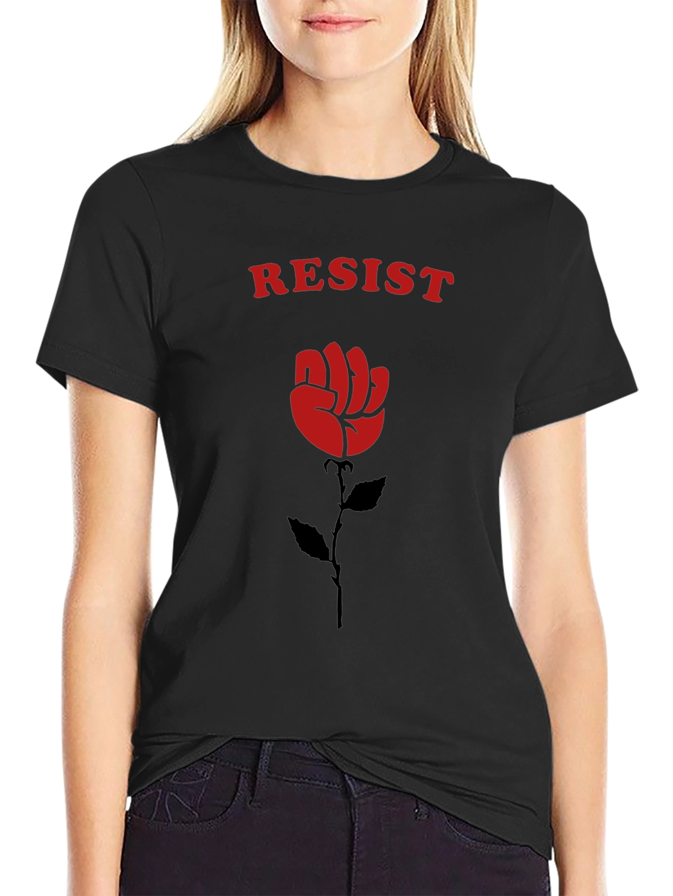 Resist Fist Rose Graphic Tee - Black Cotton