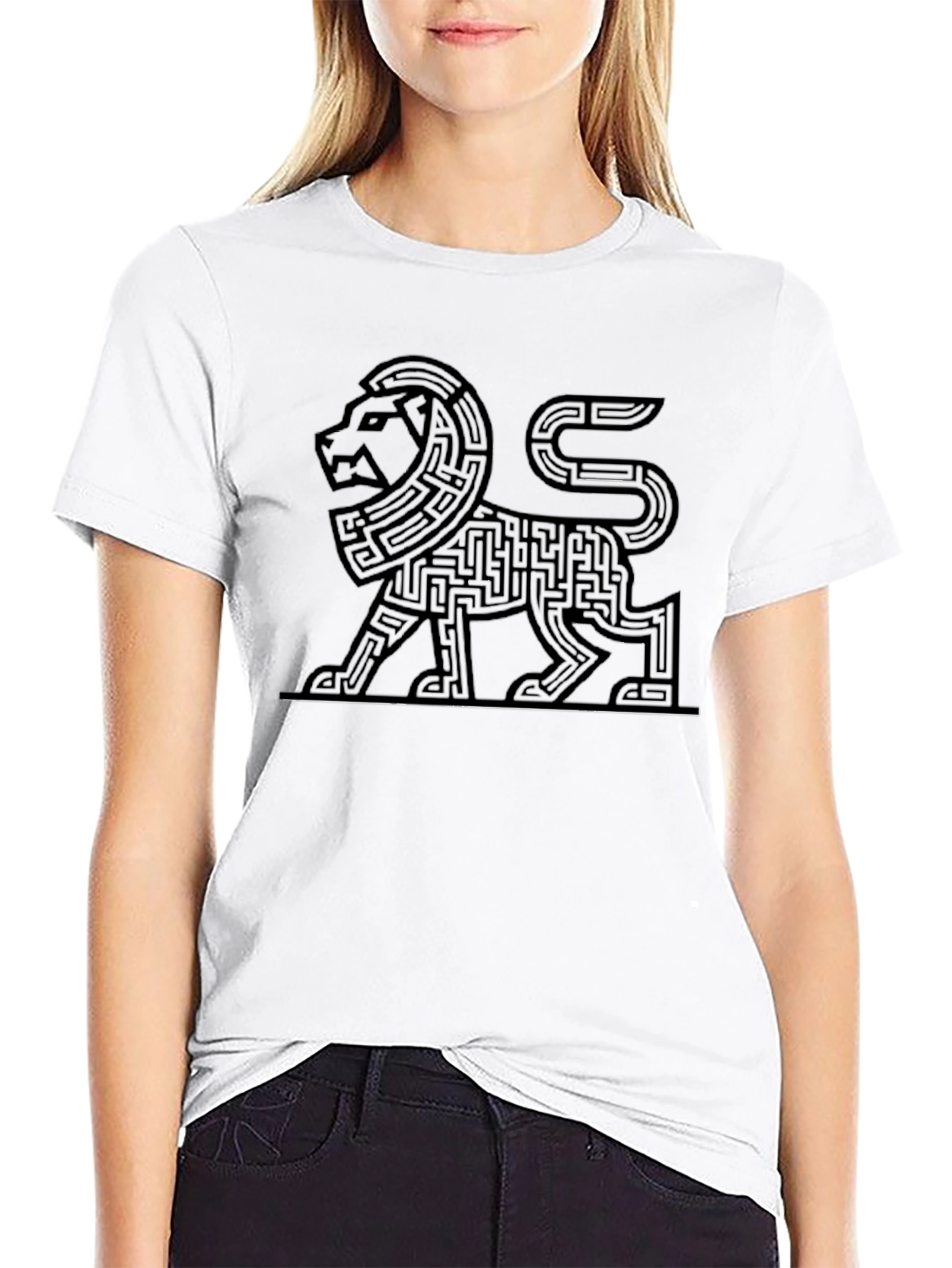 Lion Maze Graphic Tee - Unique Geometric Design