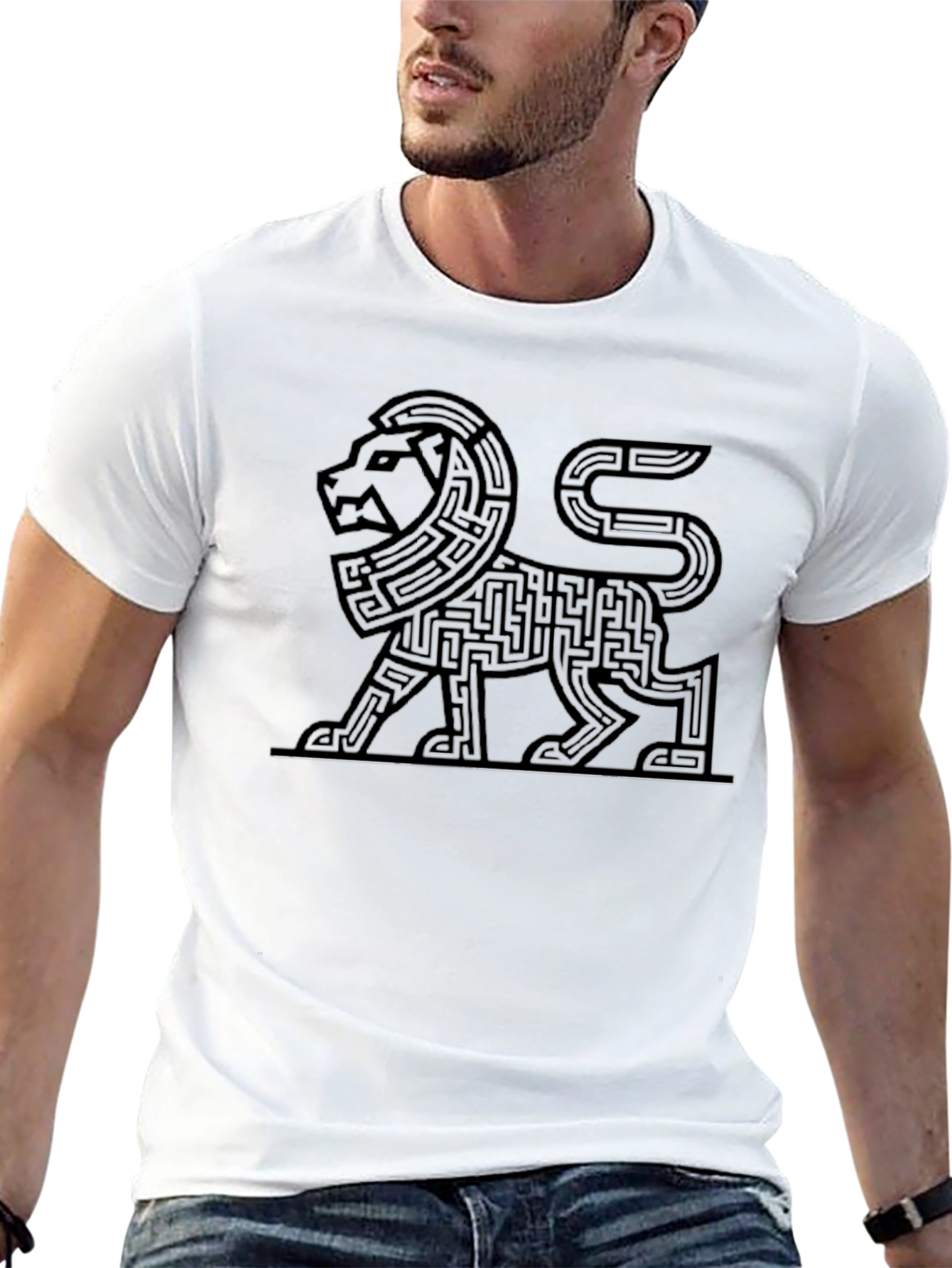 Lion Maze Graphic Tee - Unique Geometric Design