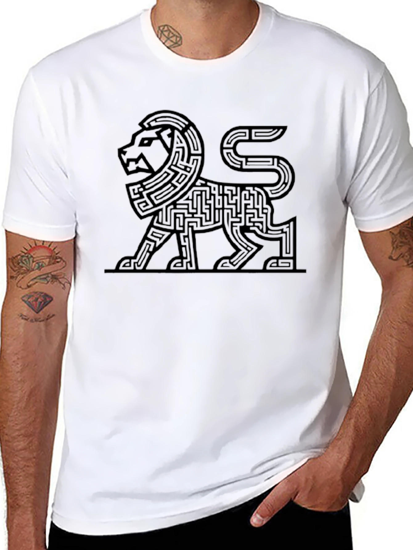 Lion Maze Graphic Tee - Unique Geometric Design