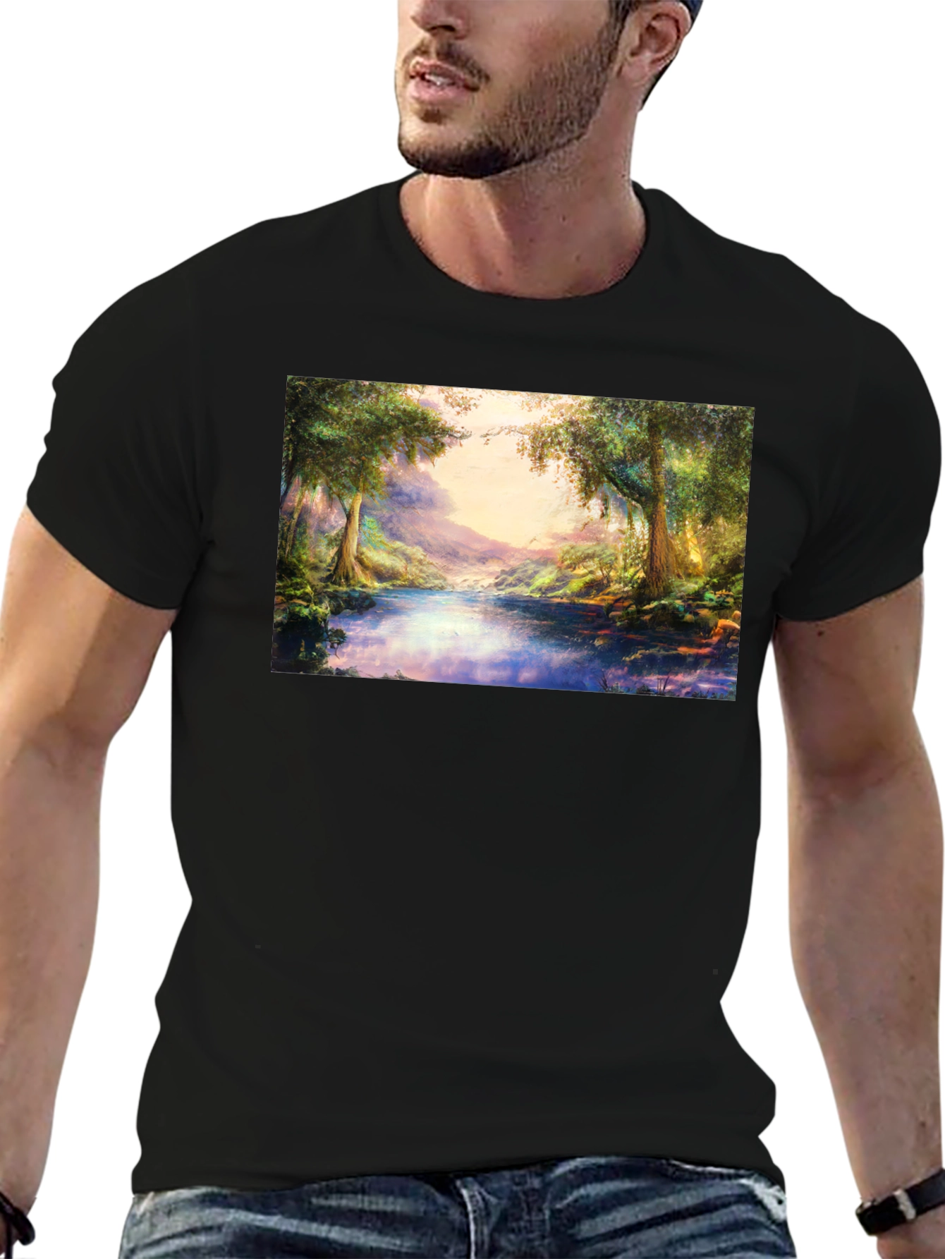 Nature Scenery Graphic Print Black T-Shirt