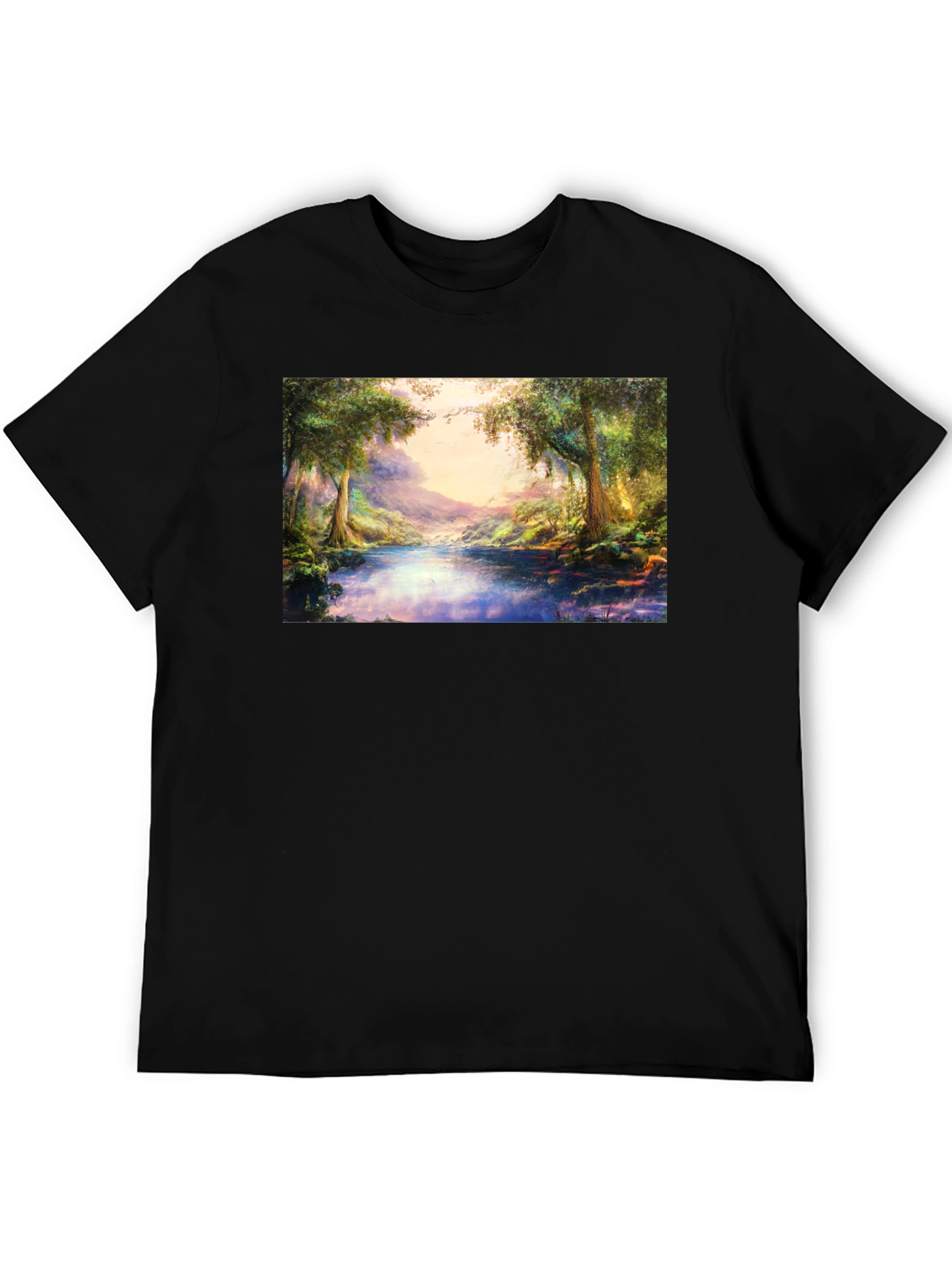 Nature Scenery Graphic Print Black T-Shirt
