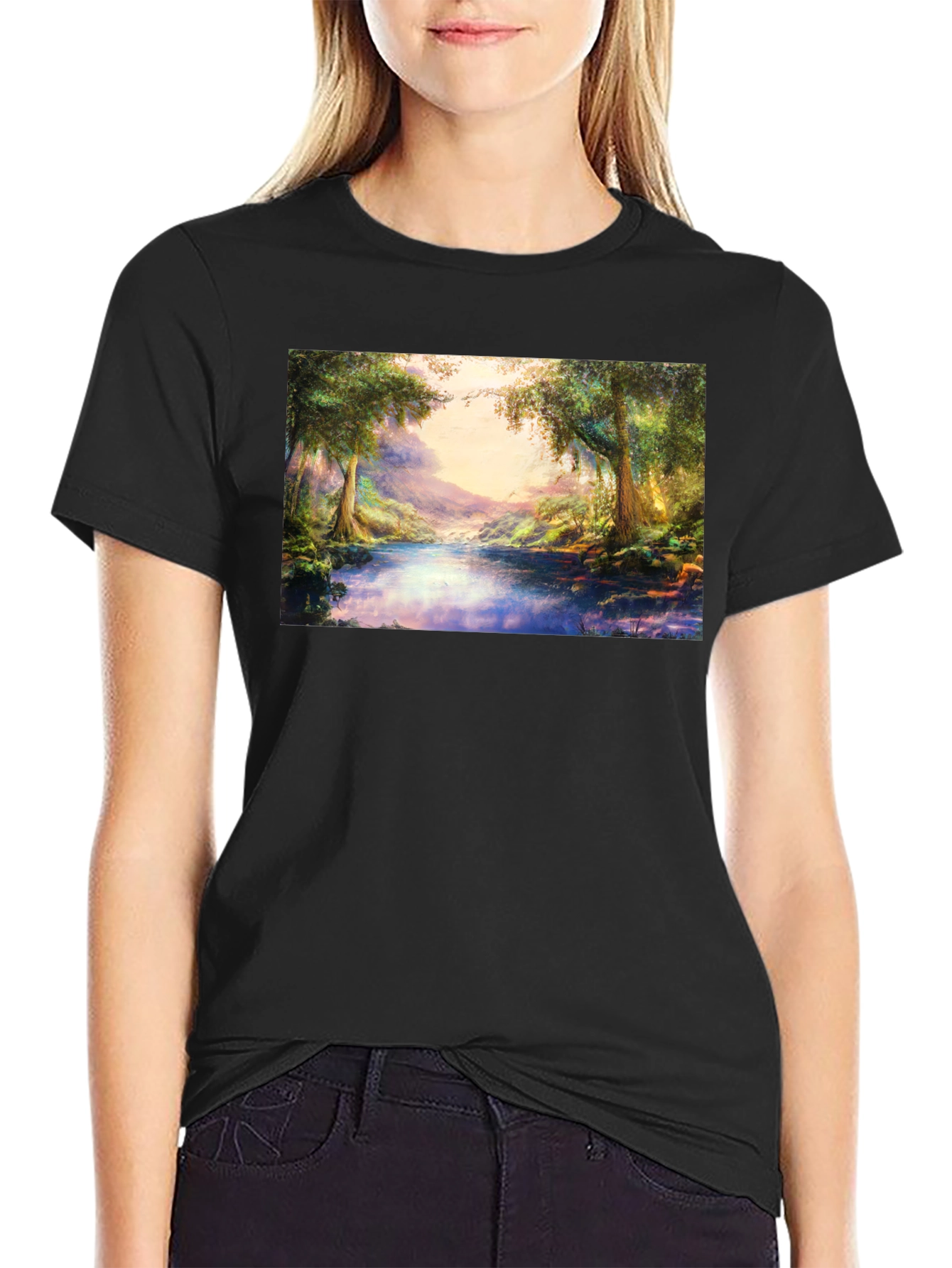 Nature Scenery Graphic Print Black T-Shirt