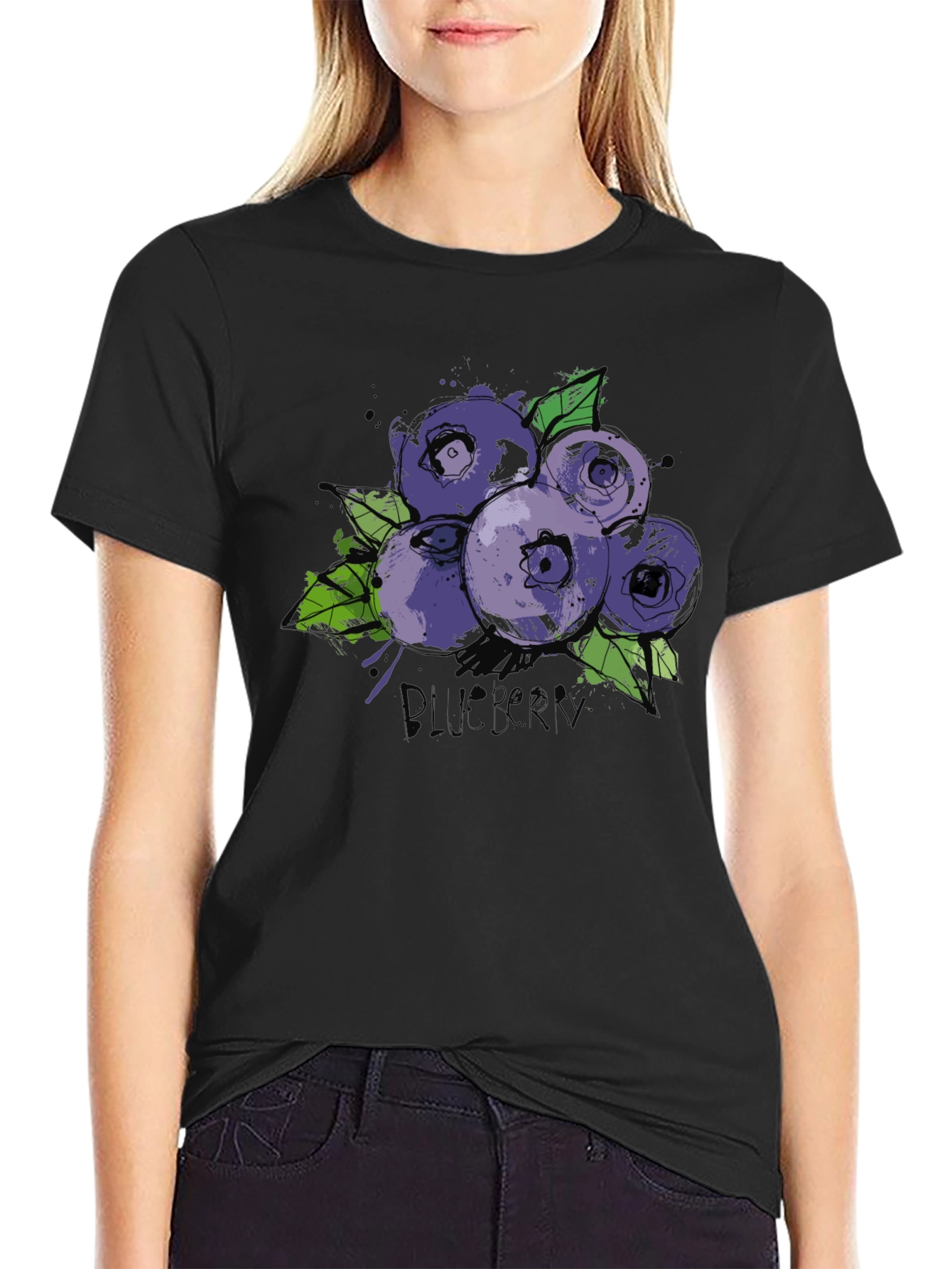 Blueberry Graphic Print Black T-Shirt