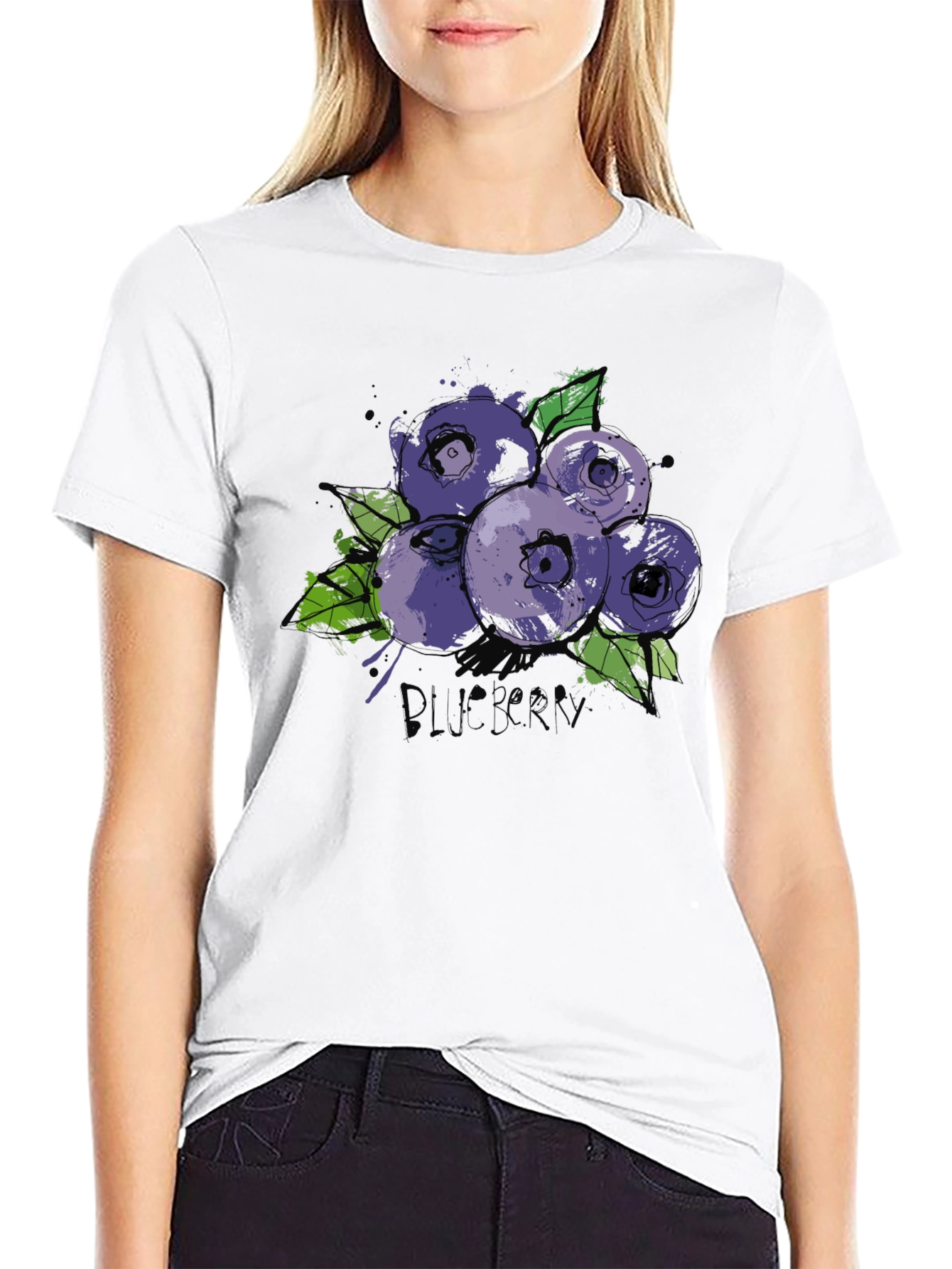 Blueberry Graphic Print Black T-Shirt