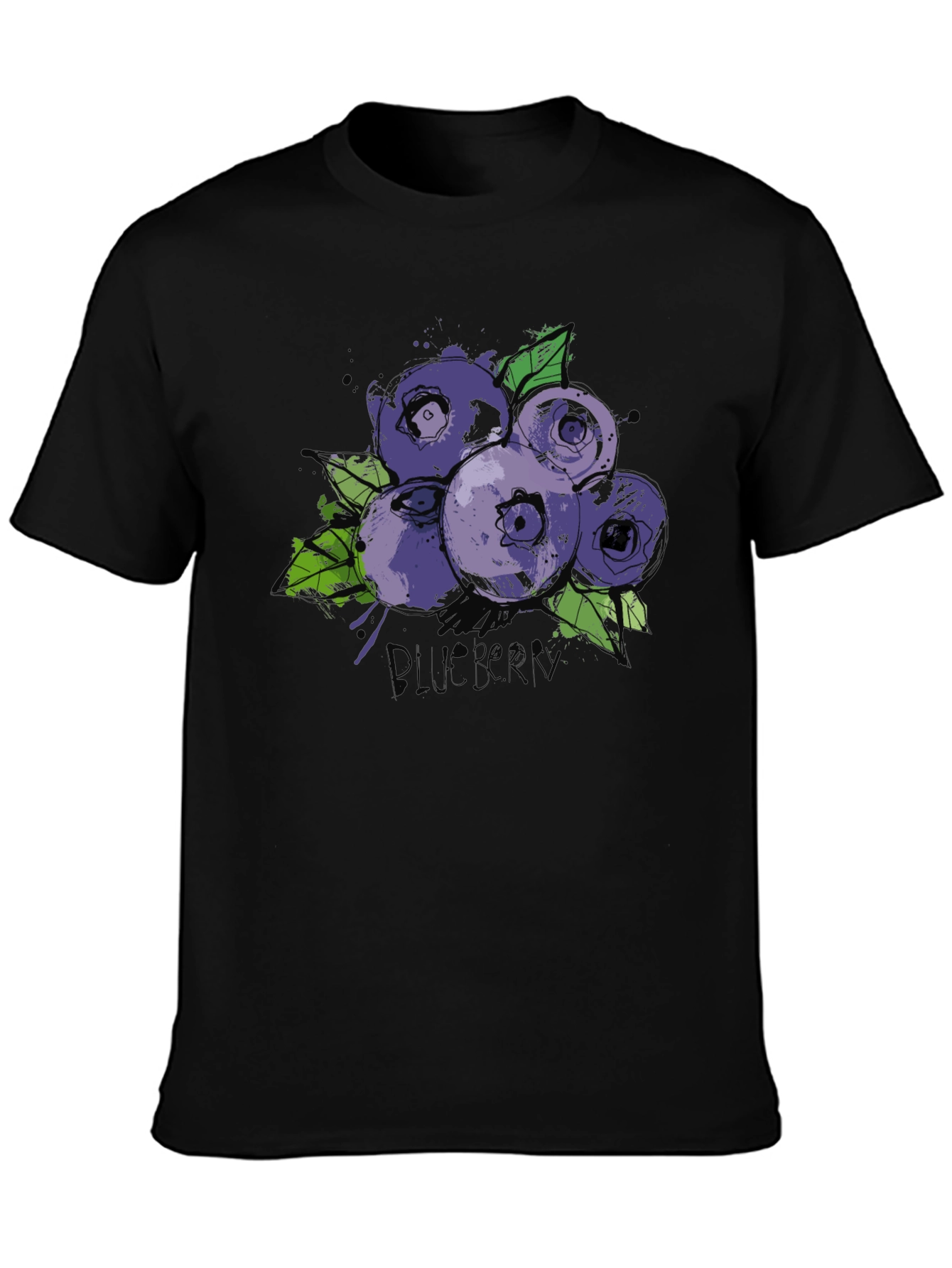 Blueberry Graphic Print Black T-Shirt