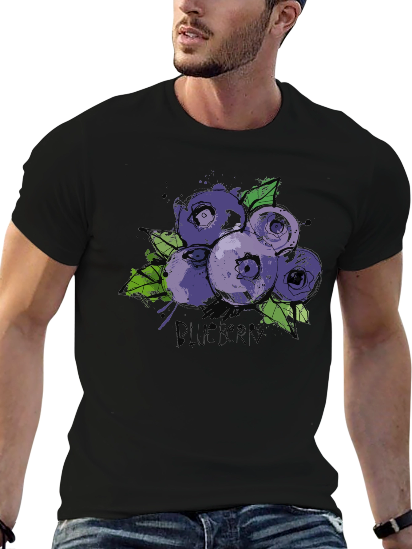 Blueberry Graphic Print Black T-Shirt