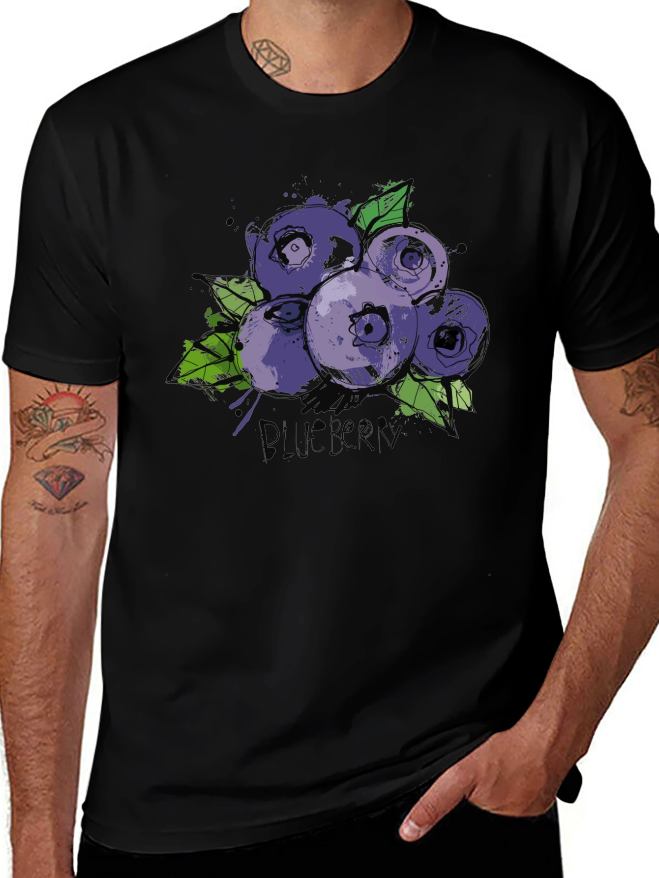 Blueberry Graphic Print Black T-Shirt